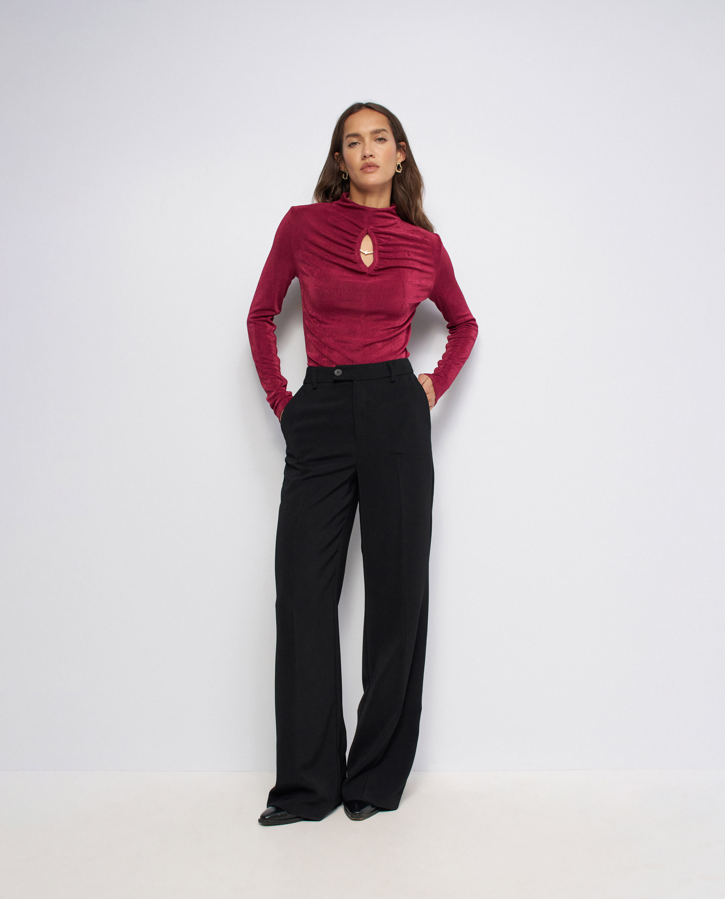 Jersey texturizado con abertura en el pecho de mujer - Salsa Jeans - Rojo Rojo-5