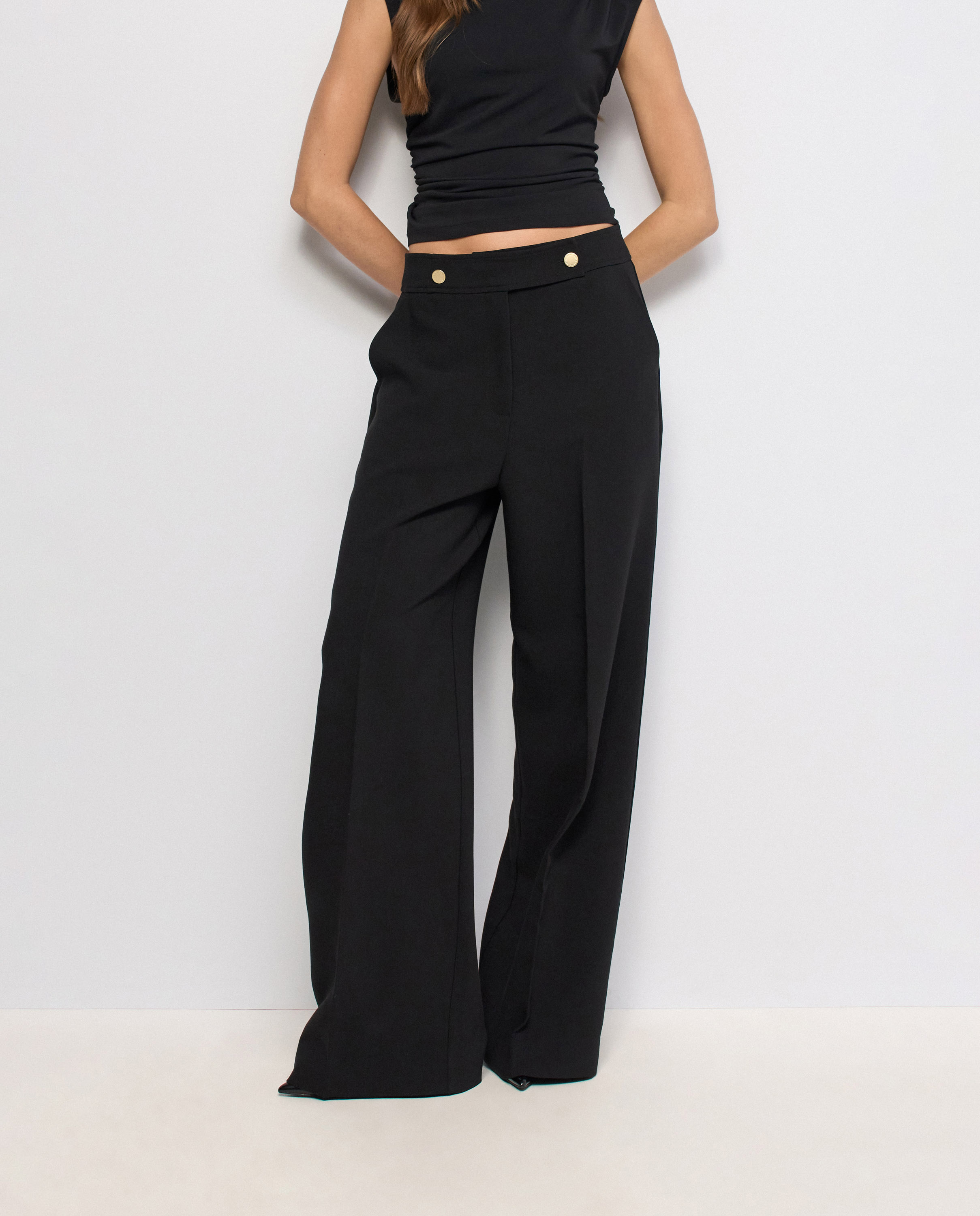 Pantalones de tejido con pierna wide de mujer - Salsa Jeans - Negro Negro-1