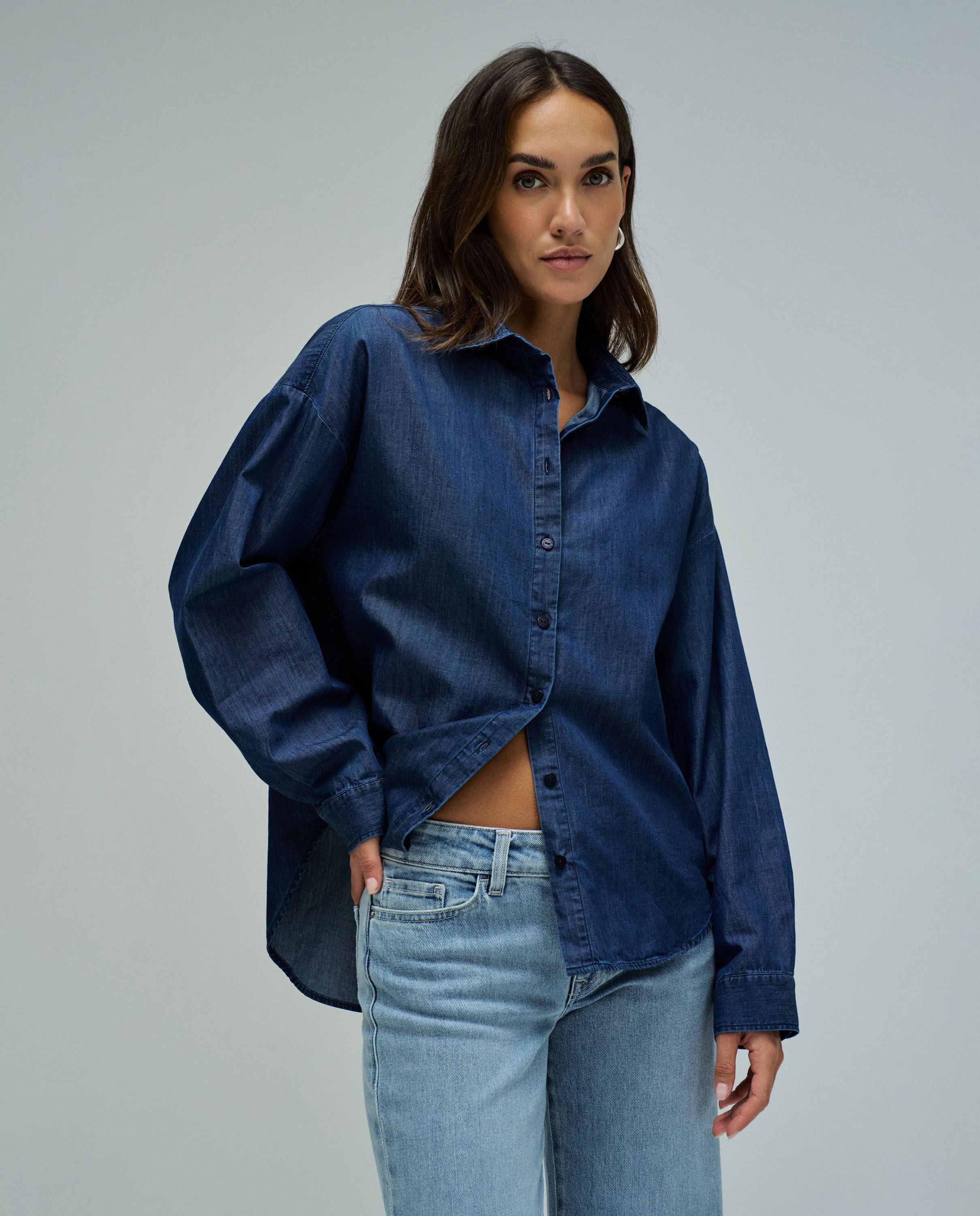 Camisa básica en light denim de mujer - Salsa Jeans - Azul Azul-1