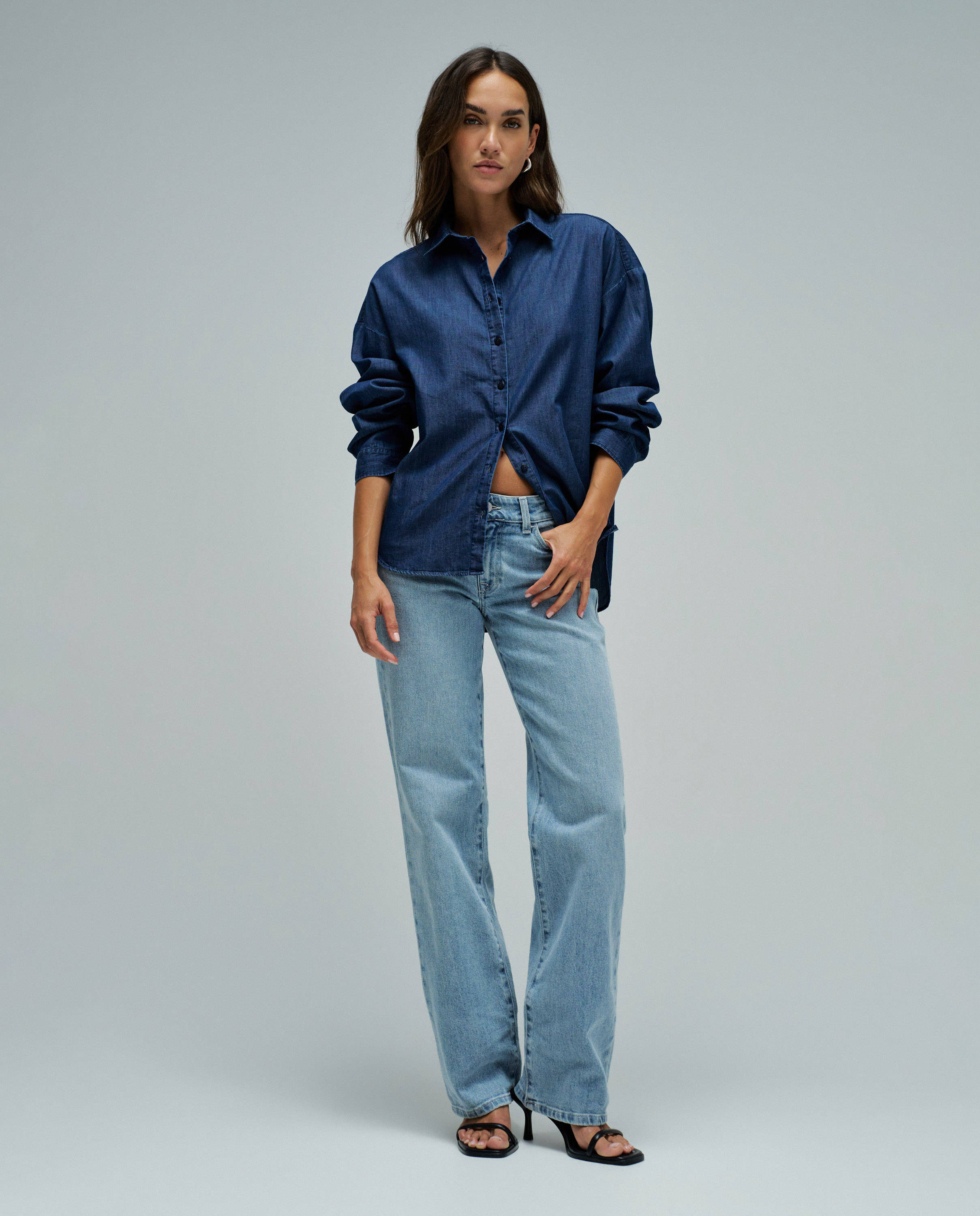 Camisa básica en light denim de mujer - Salsa Jeans - Azul Azul-5