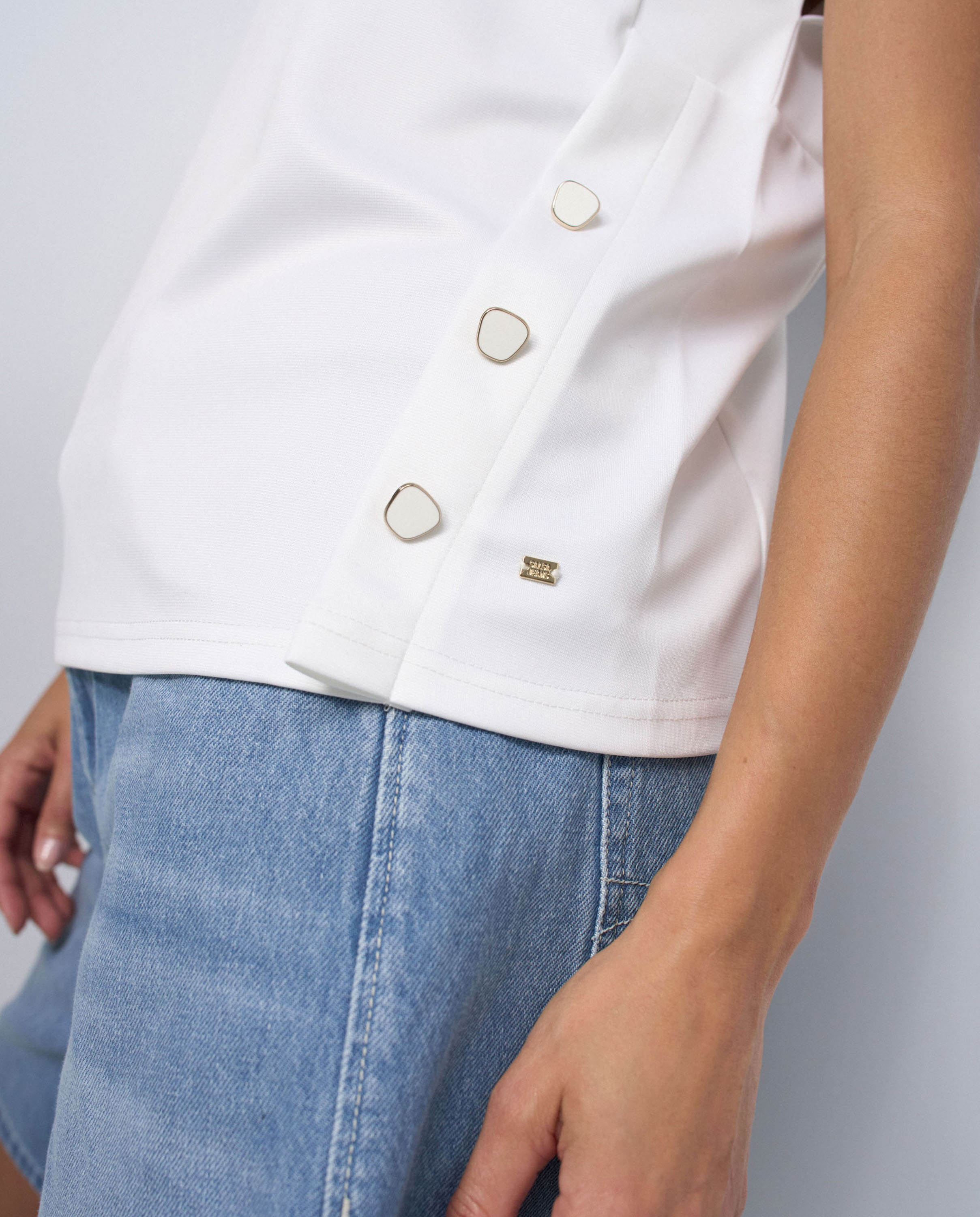 Camiseta con botones de mujer - Salsa Jeans - Blanco Blanco-4