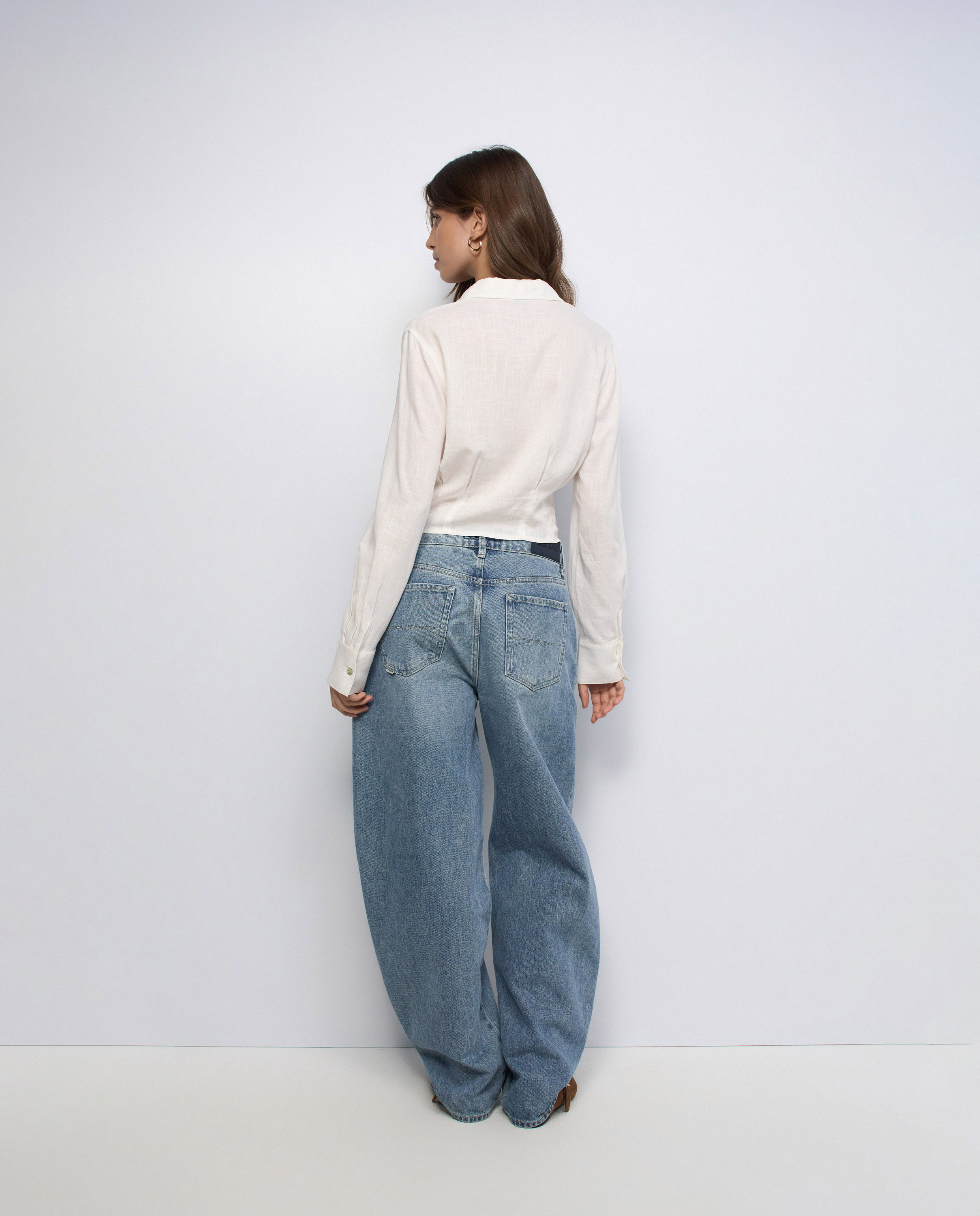Camisa cropped con lino de mujer - Salsa Jeans - Blanco Blanco-3