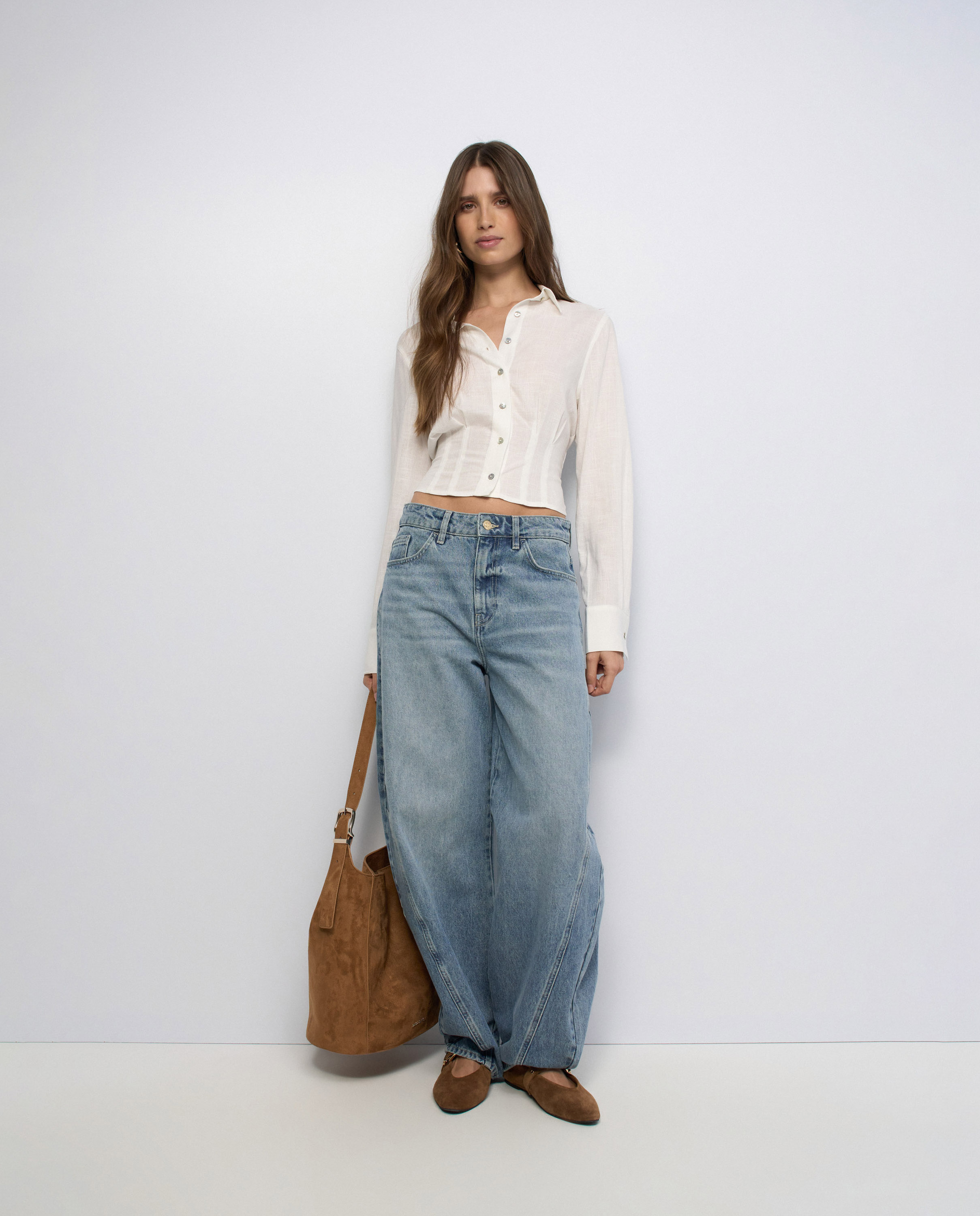Camisa cropped con lino de mujer - Salsa Jeans - Blanco Blanco-5