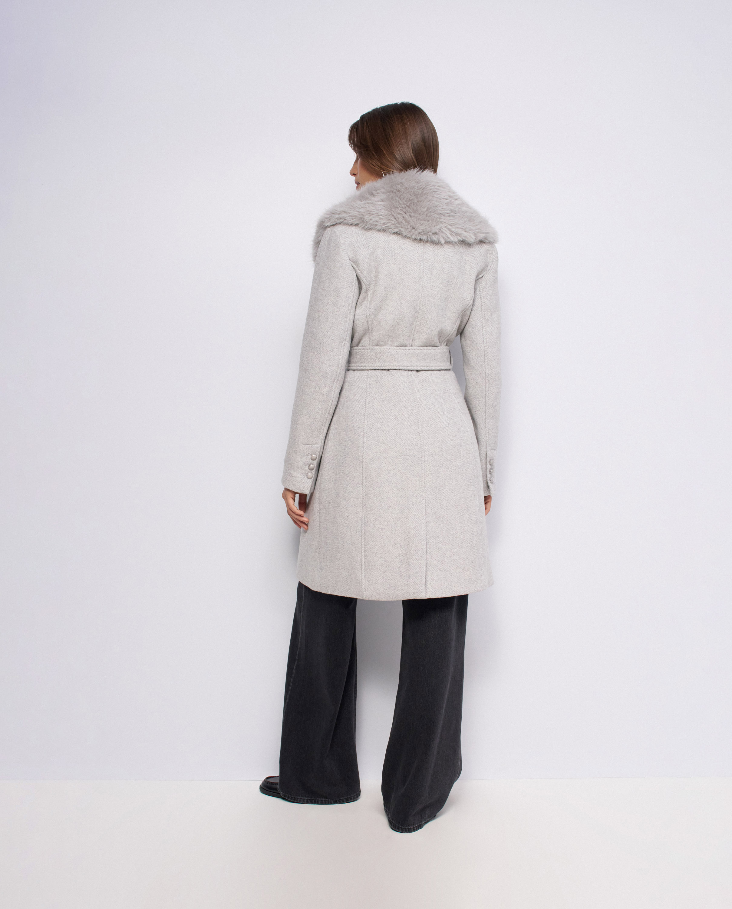 Abrigo corto de lana grace con pelo de mujer - Salsa Jeans - Gris Gris-3