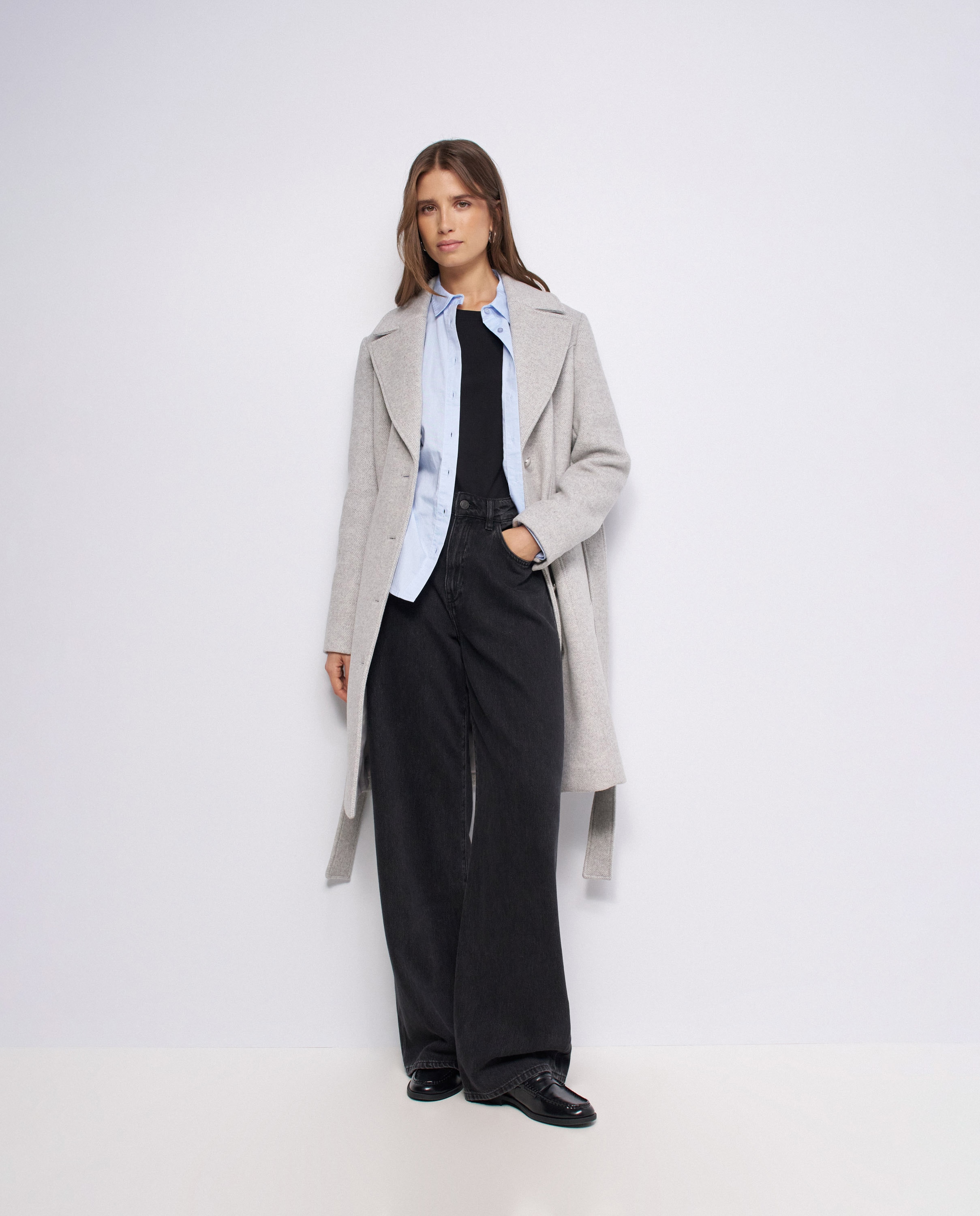 Abrigo corto de lana grace con pelo de mujer - Salsa Jeans - Gris Gris-5