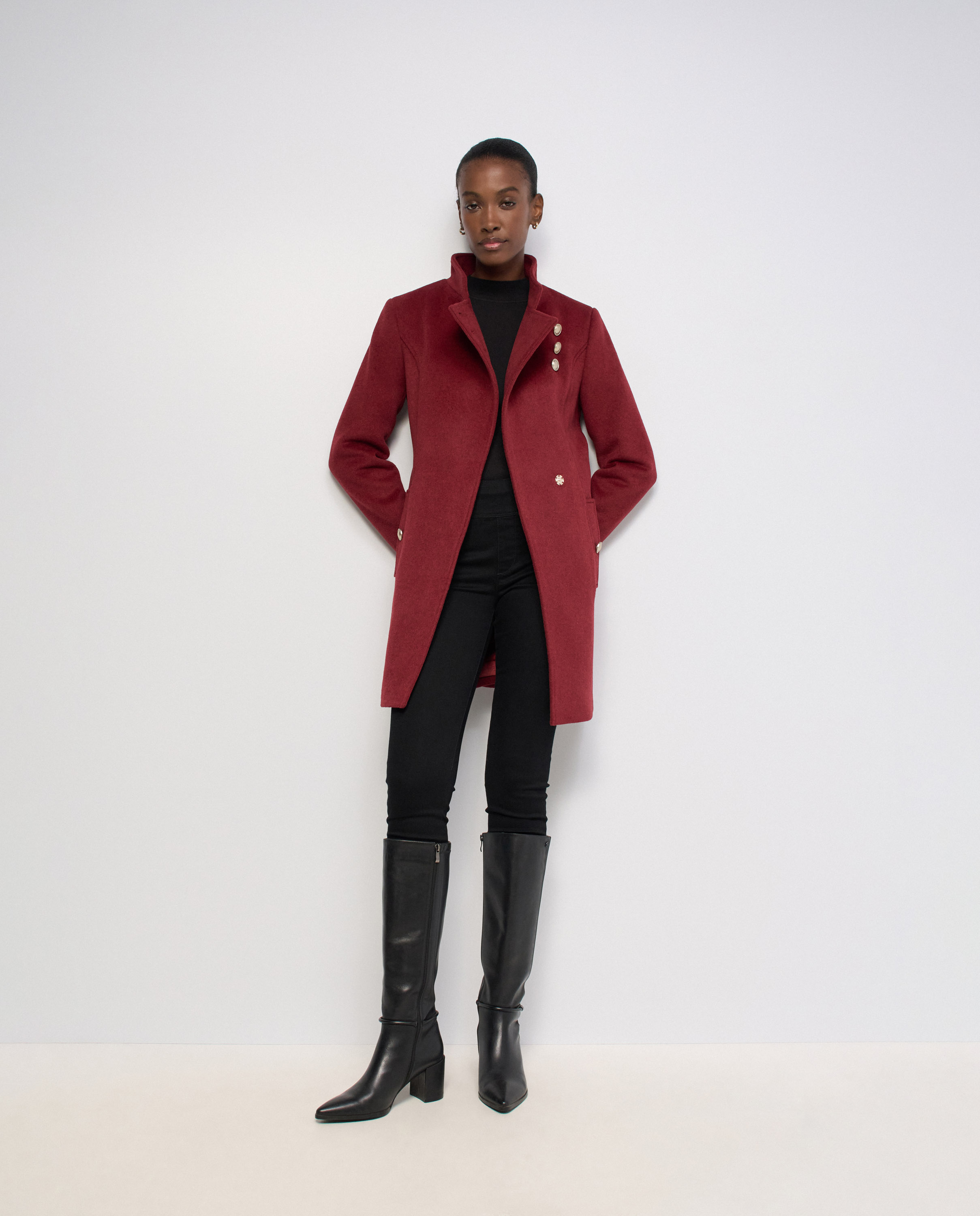 Abrigo grace de paño con cinturón y botones de mujer - Salsa Jeans - Rojo Rojo-5