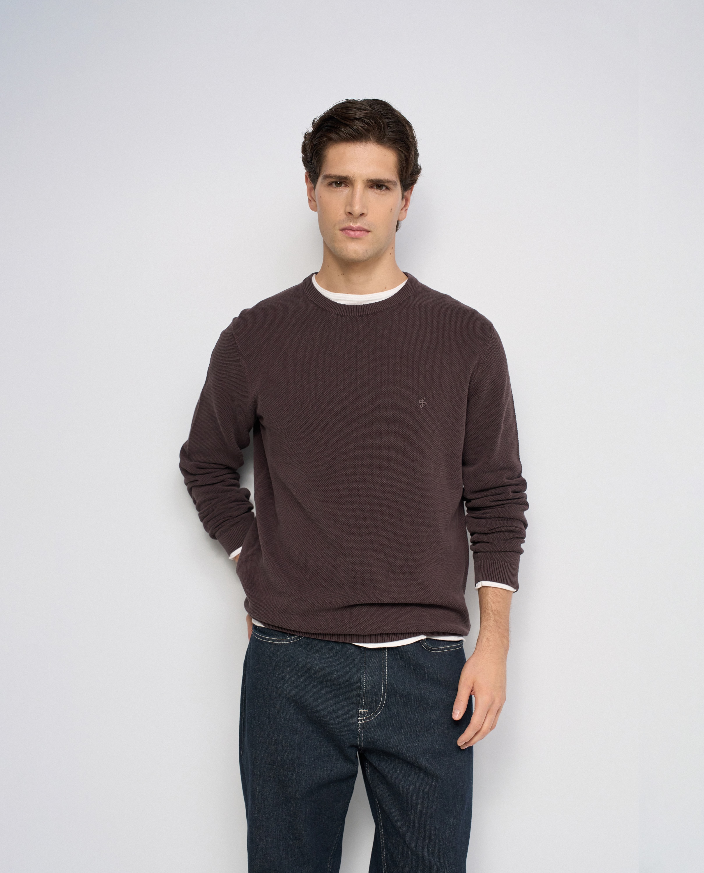 Imagen 0 de Sudadera de punto texturizado de hombre Marrón