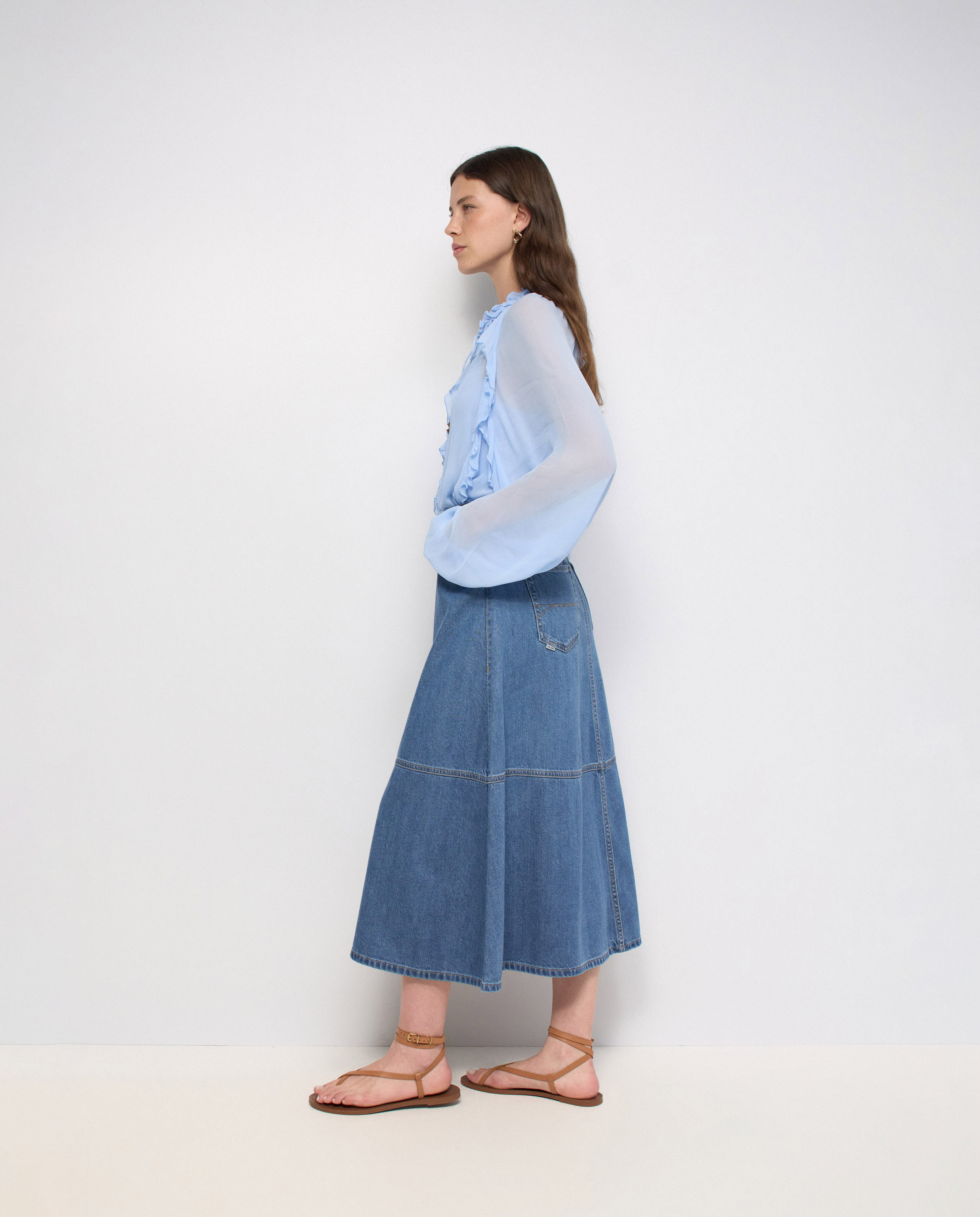 Falda midi de light denim de mujer - Salsa Jeans - Azul Azul-2