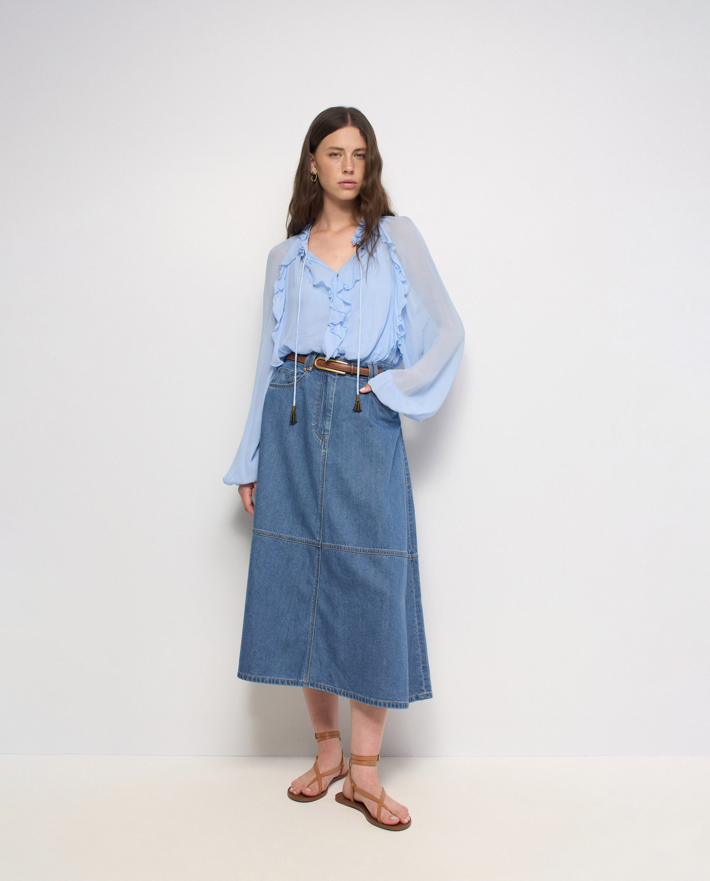 Falda midi de light denim de mujer - Salsa Jeans - Azul Azul-5