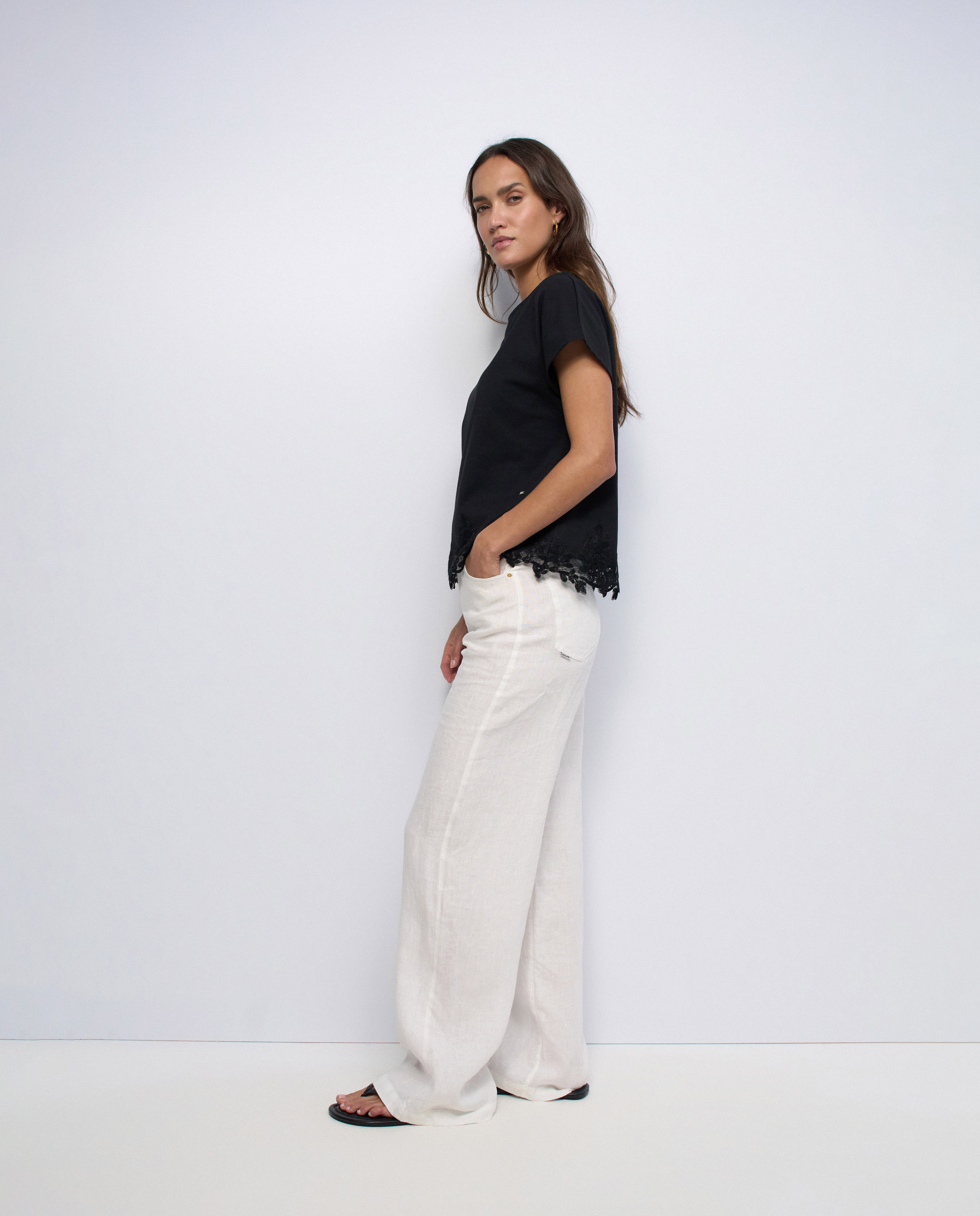 Camiseta con encaje de mujer - Salsa Jeans - Negro Negro-2