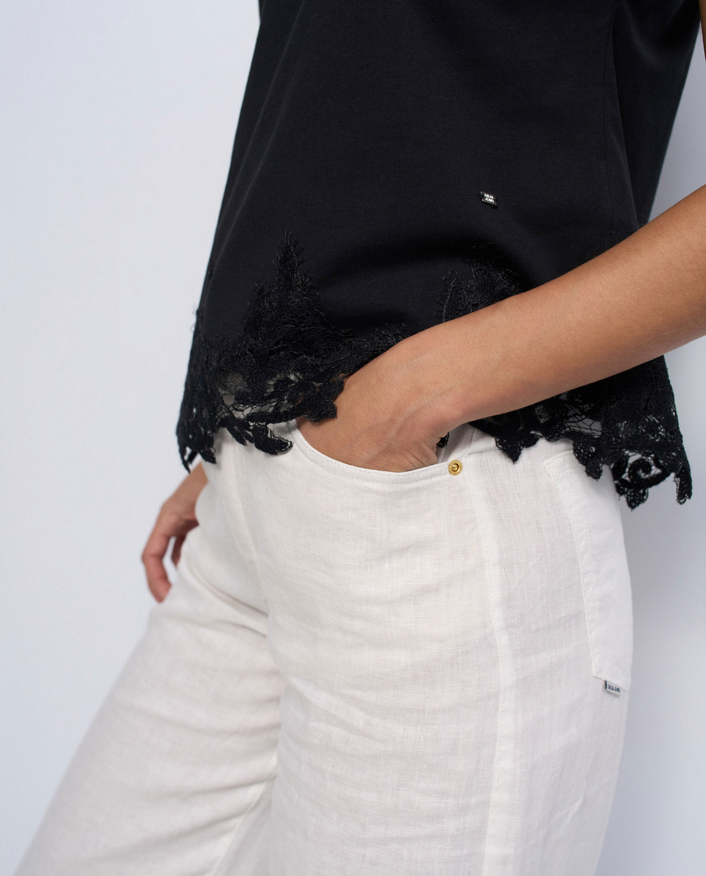 Camiseta con encaje de mujer - Salsa Jeans - Negro Negro-4