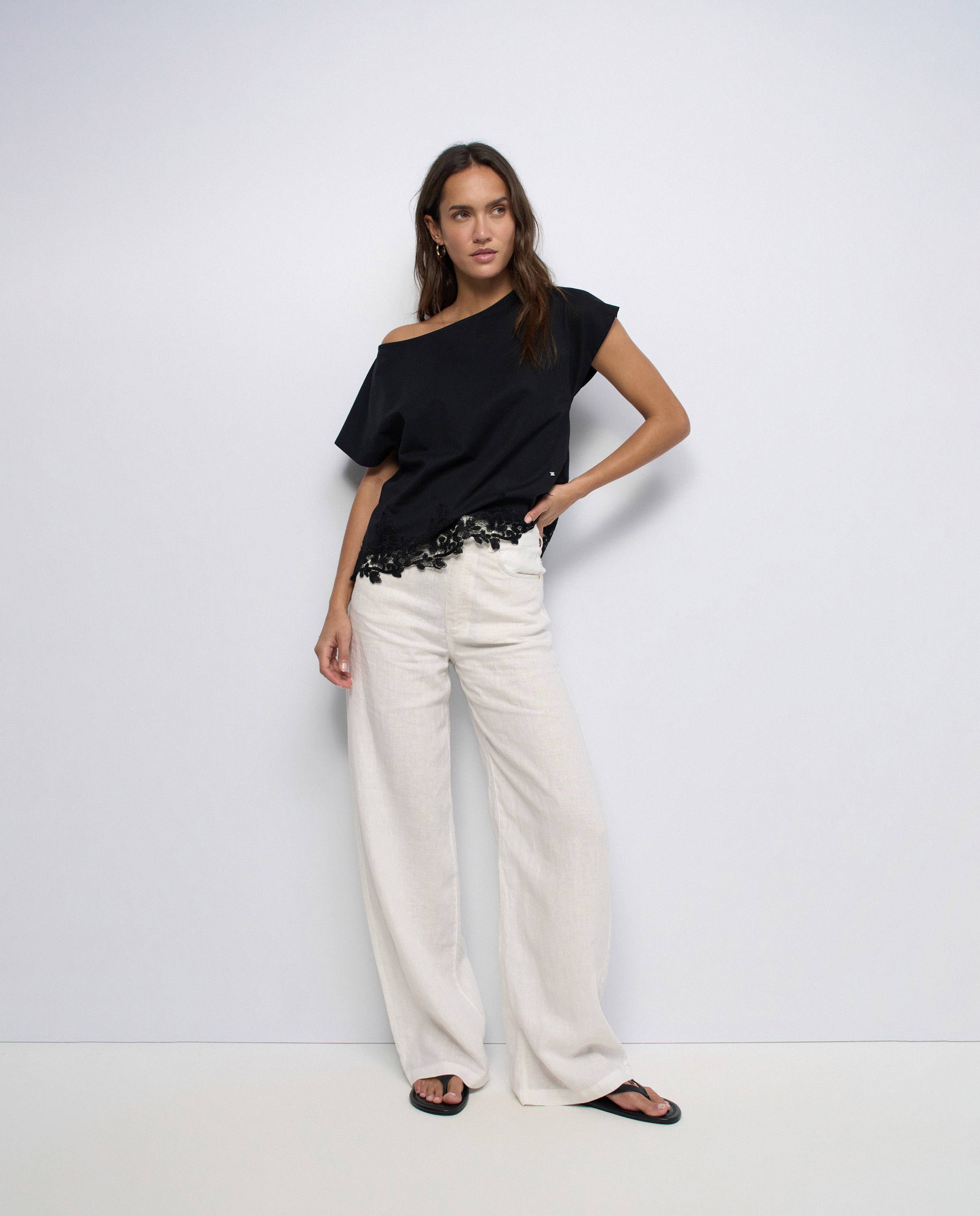 Camiseta con encaje de mujer - Salsa Jeans - Negro Negro-5