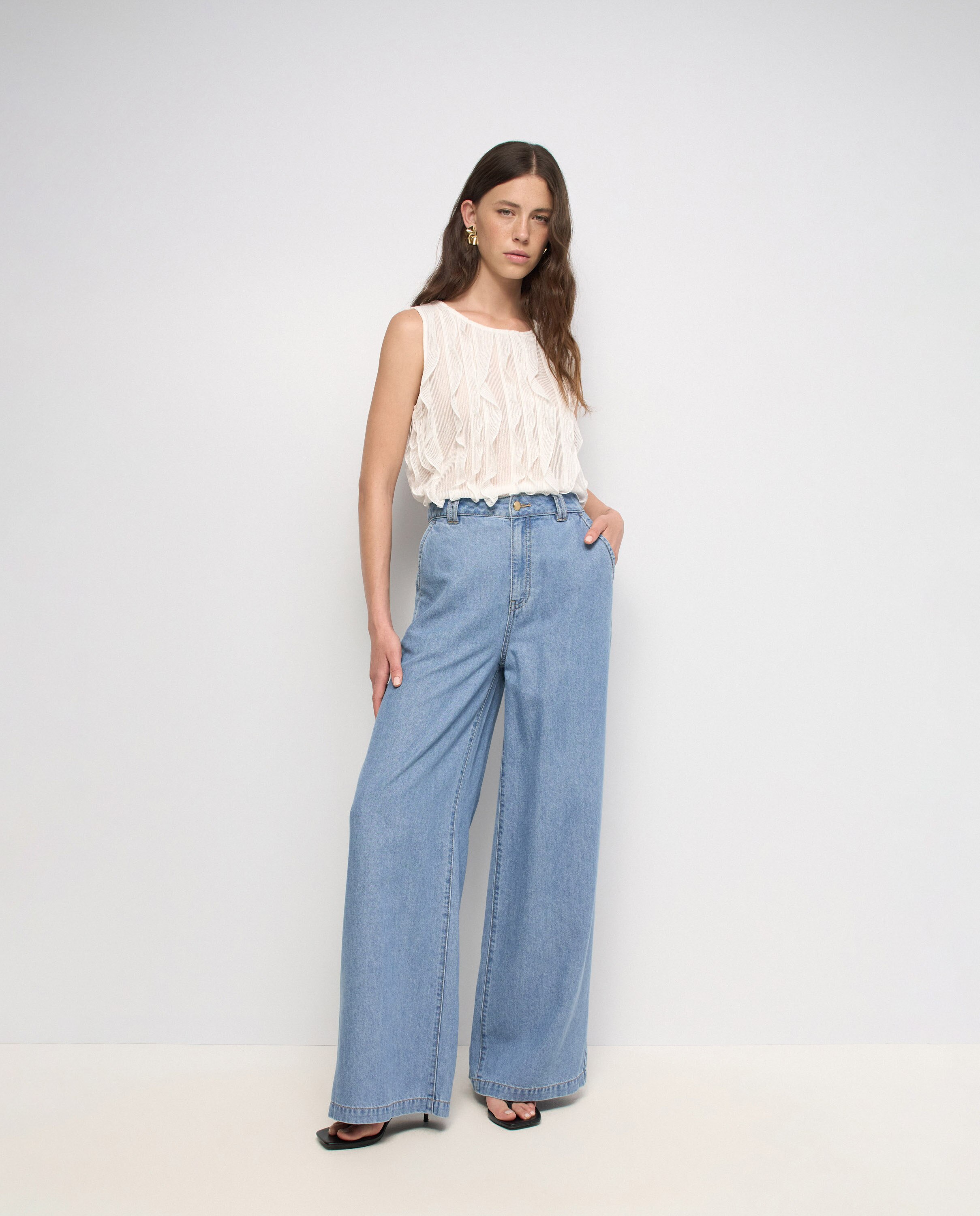 Top con hojas de mujer - Salsa Jeans - Blanco Blanco-5