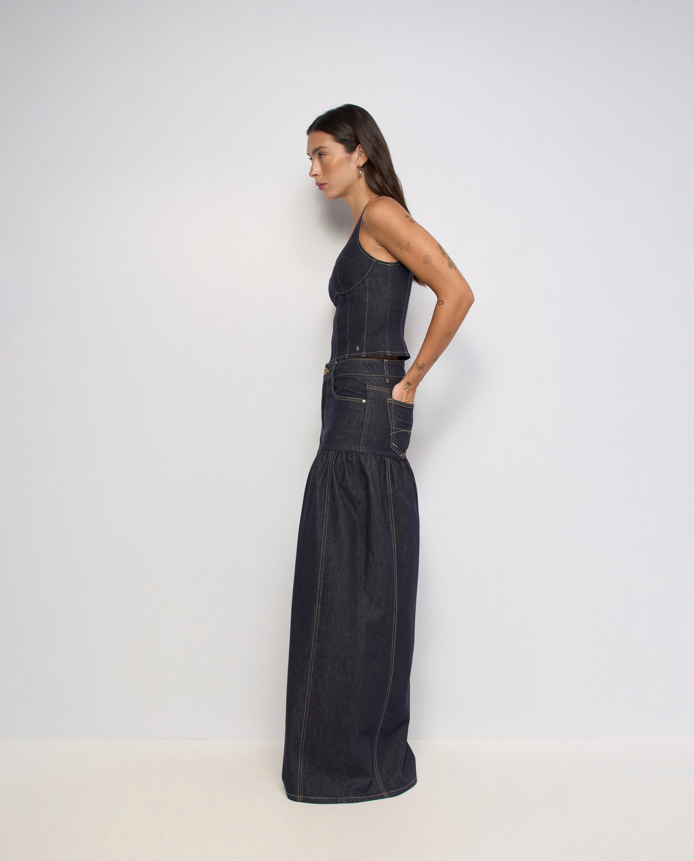 Vaqueros super wide leg efecto falda en raw denim de mujer - Salsa Jeans - Azul Azul-2
