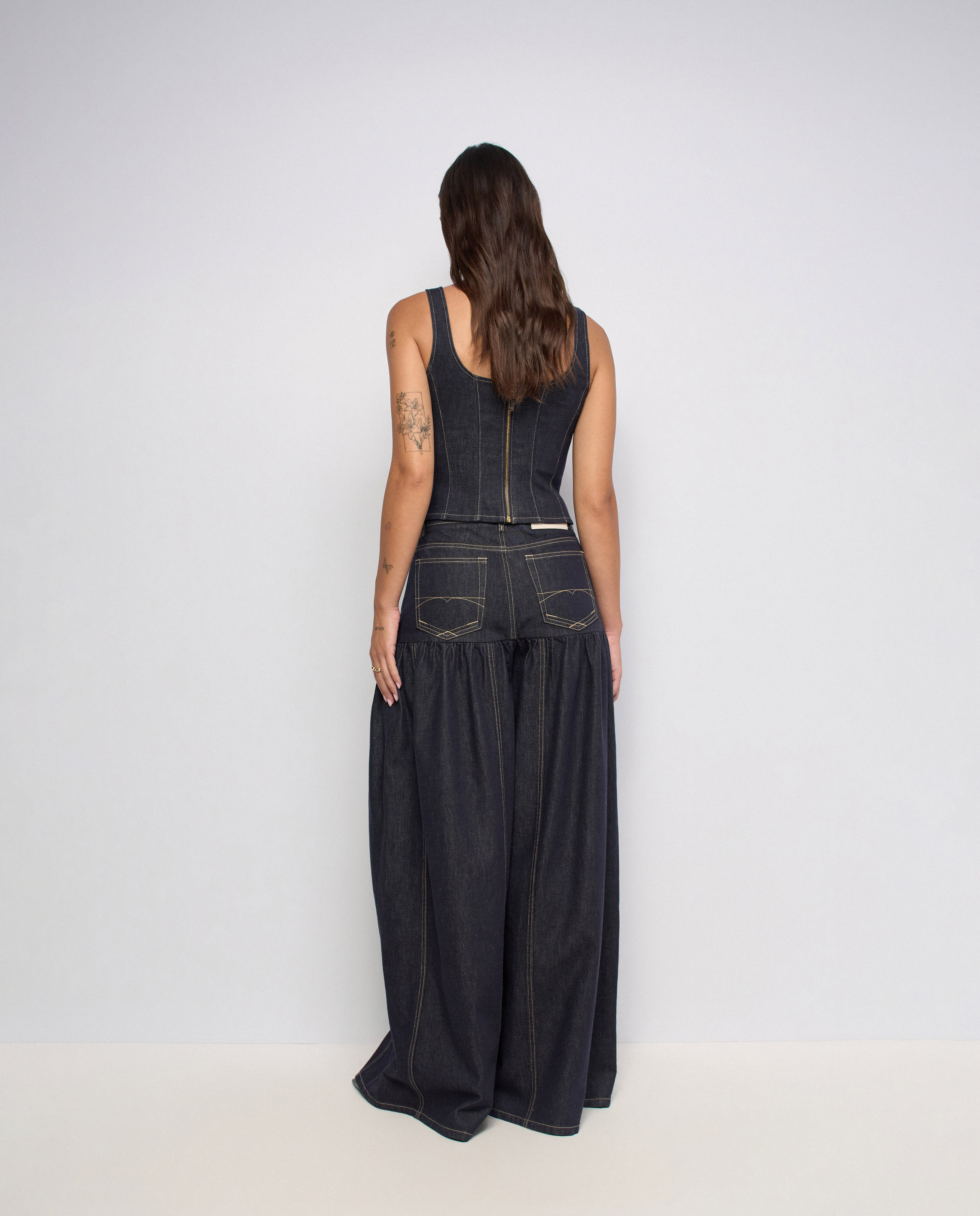 Vaqueros super wide leg efecto falda en raw denim de mujer - Salsa Jeans - Azul Azul-3