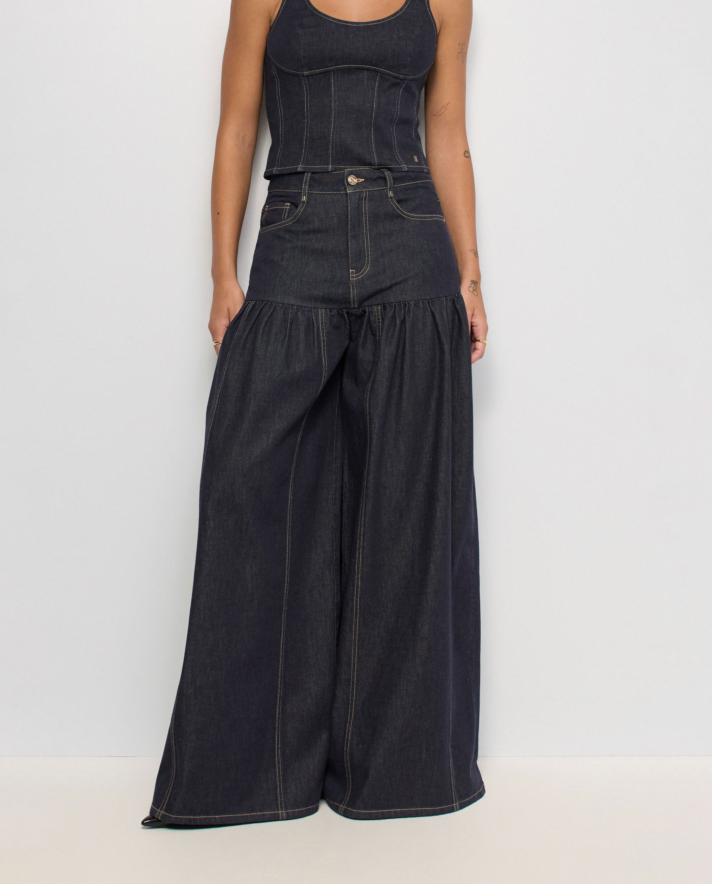 Vaqueros super wide leg efecto falda en raw denim de mujer - Salsa Jeans - Azul Azul-5