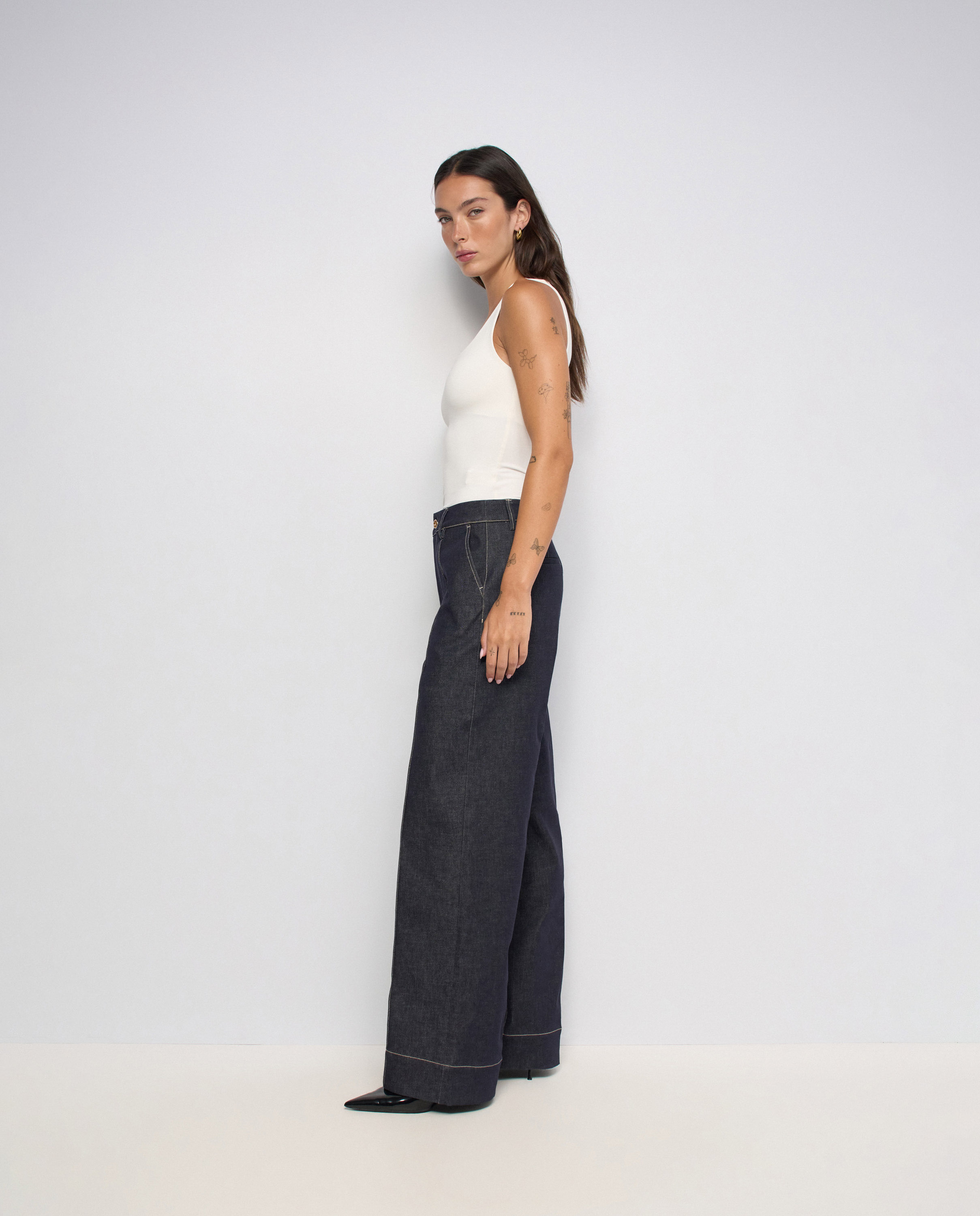 Chino con pierna straight en raw denim de mujer - Salsa Jeans - Azul Azul-2