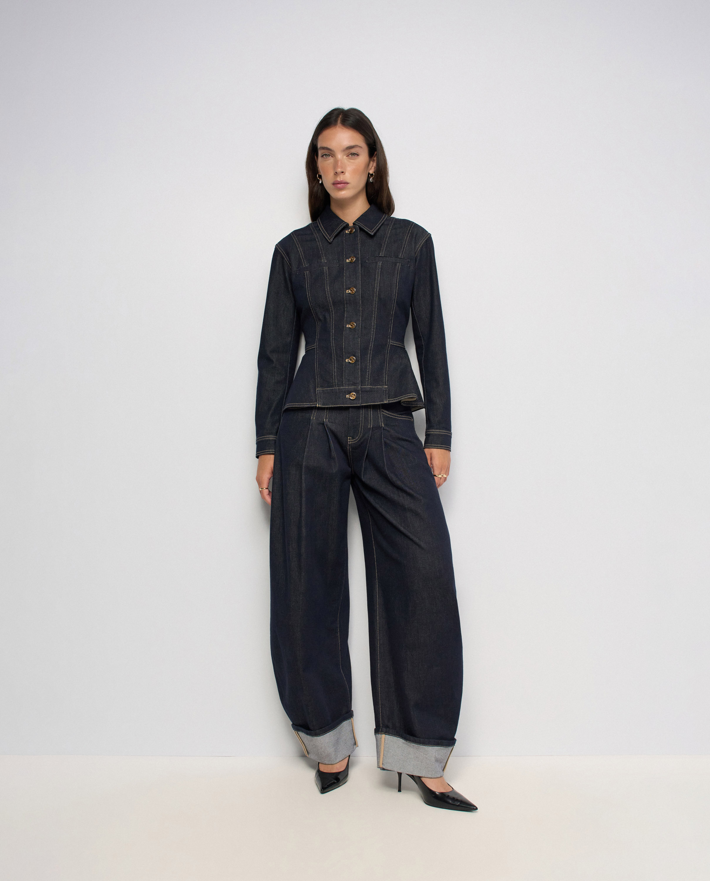 Imagen 0 de Vaqueros barrel en raw denim de mujer Azul