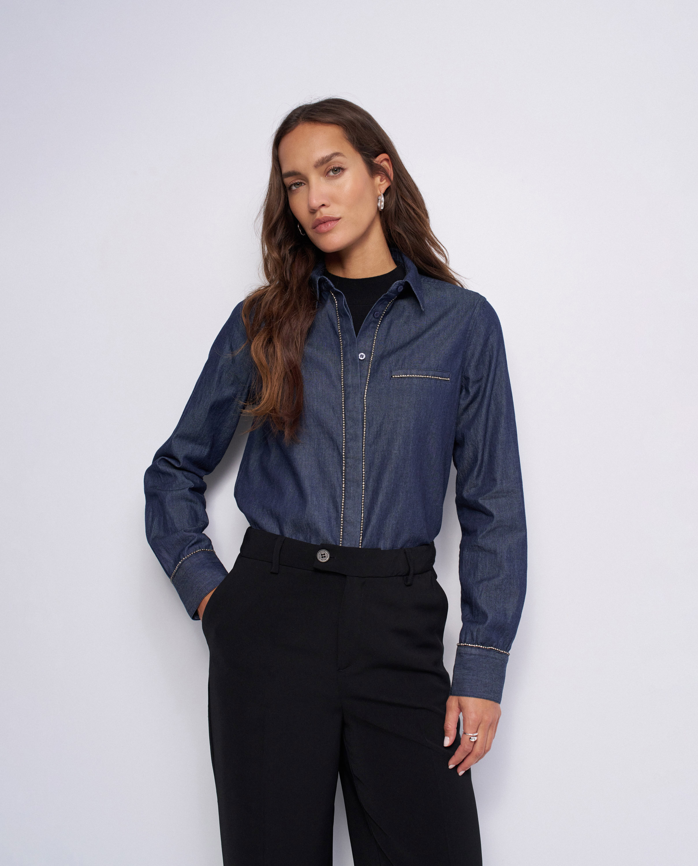 Camisa vaquera con brillantes de mujer - Salsa Jeans - Azul Azul-1