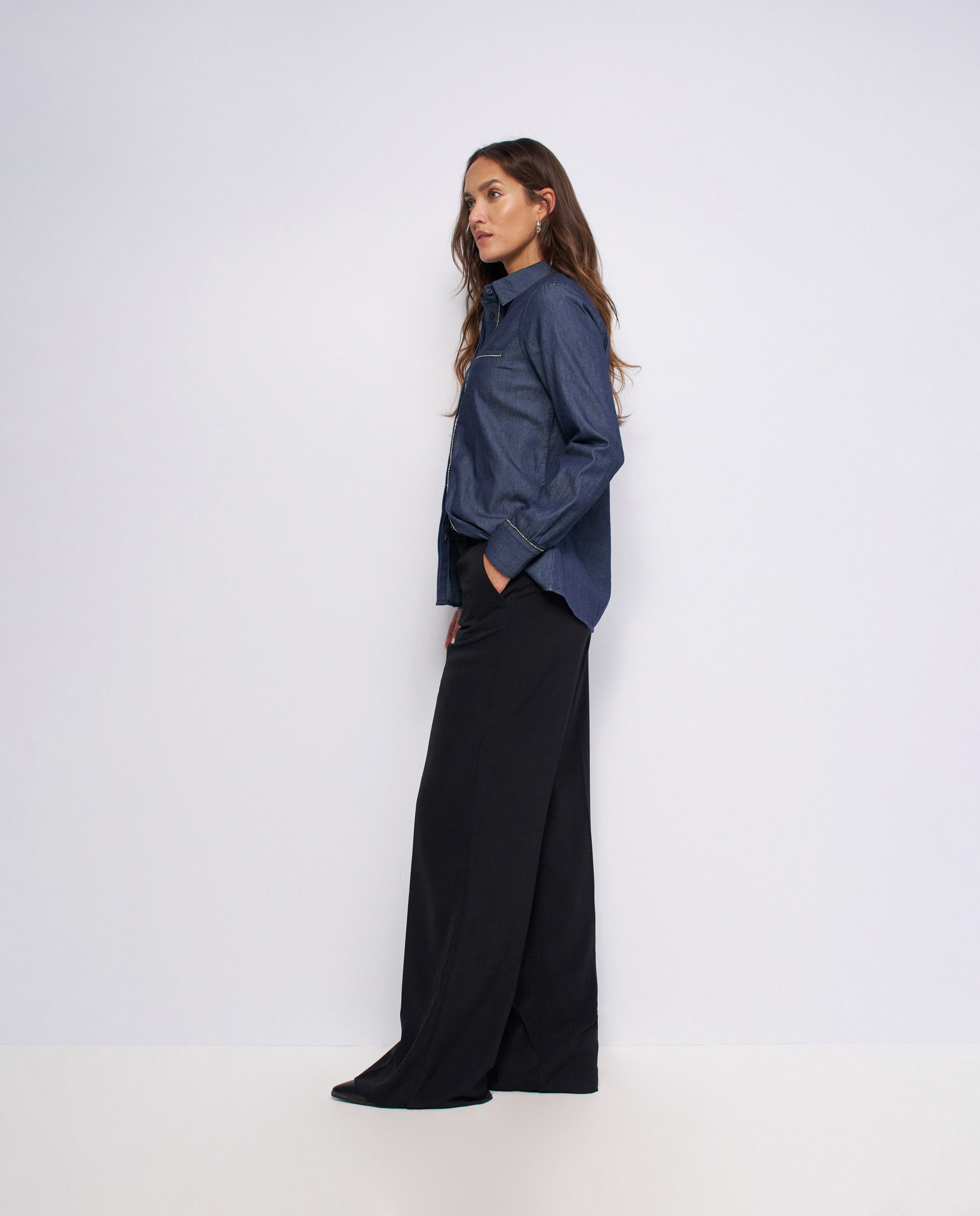 Camisa vaquera con brillantes de mujer - Salsa Jeans - Azul Azul-2