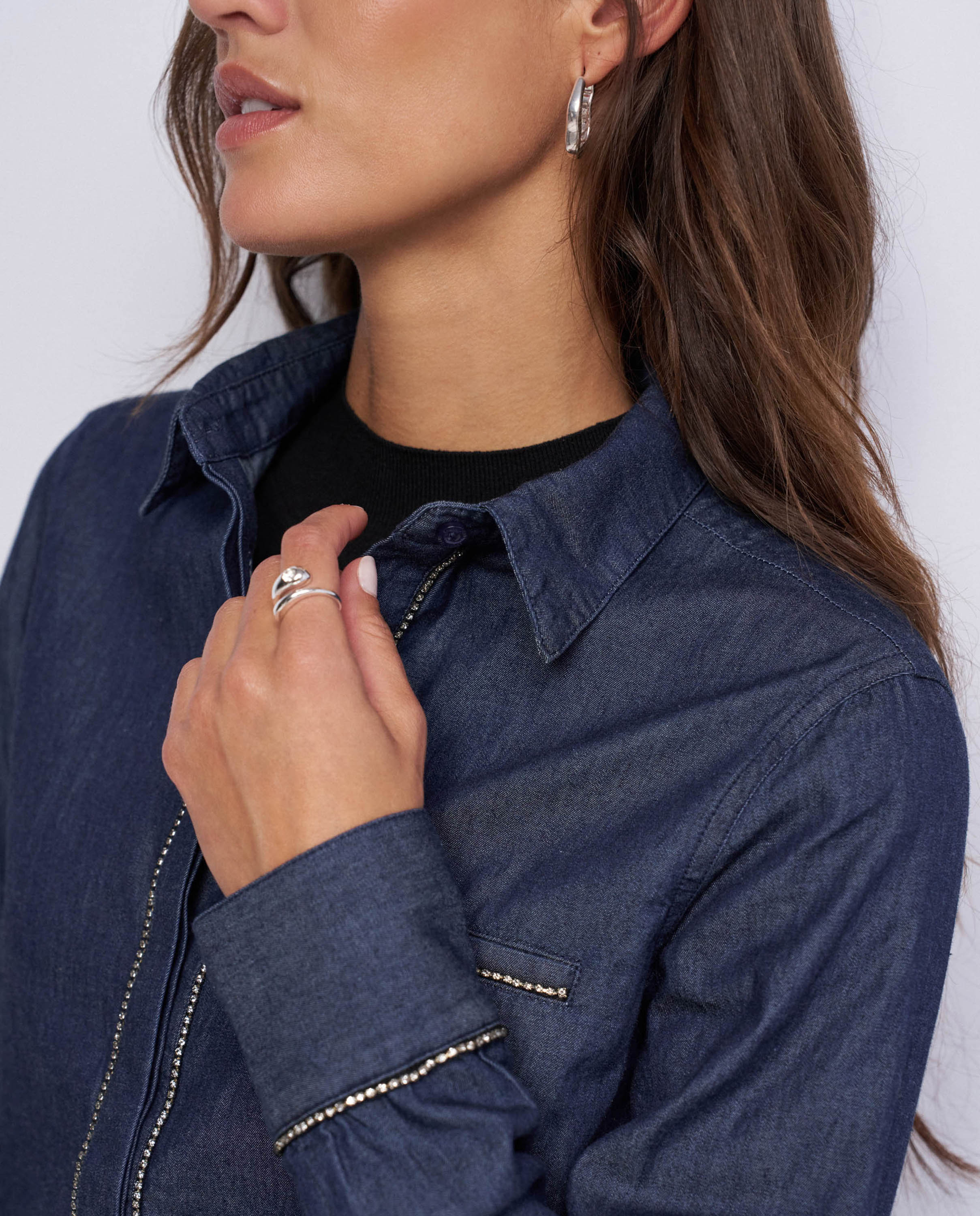 Camisa vaquera con brillantes de mujer - Salsa Jeans - Azul Azul-4