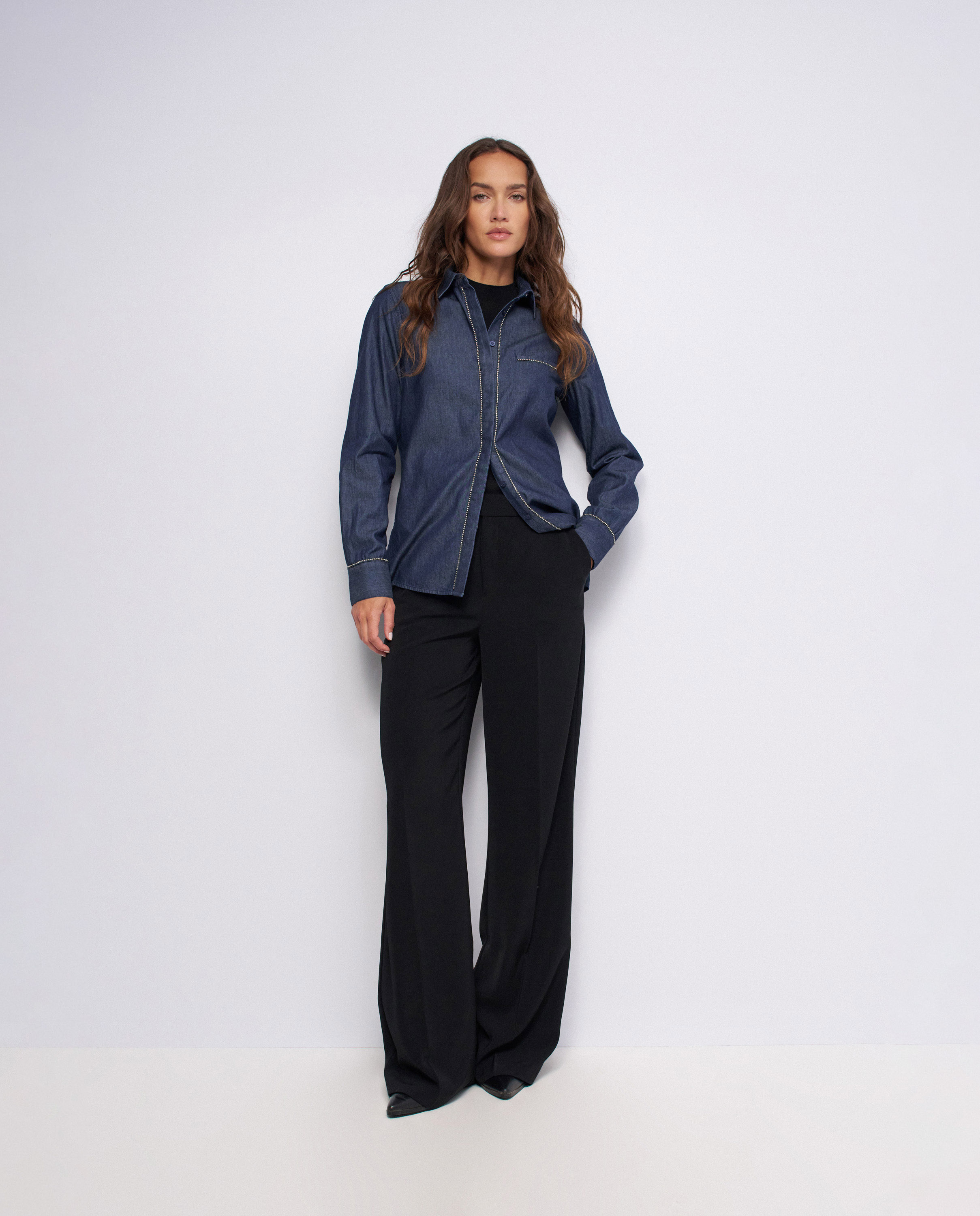 Camisa vaquera con brillantes de mujer - Salsa Jeans - Azul Azul-5