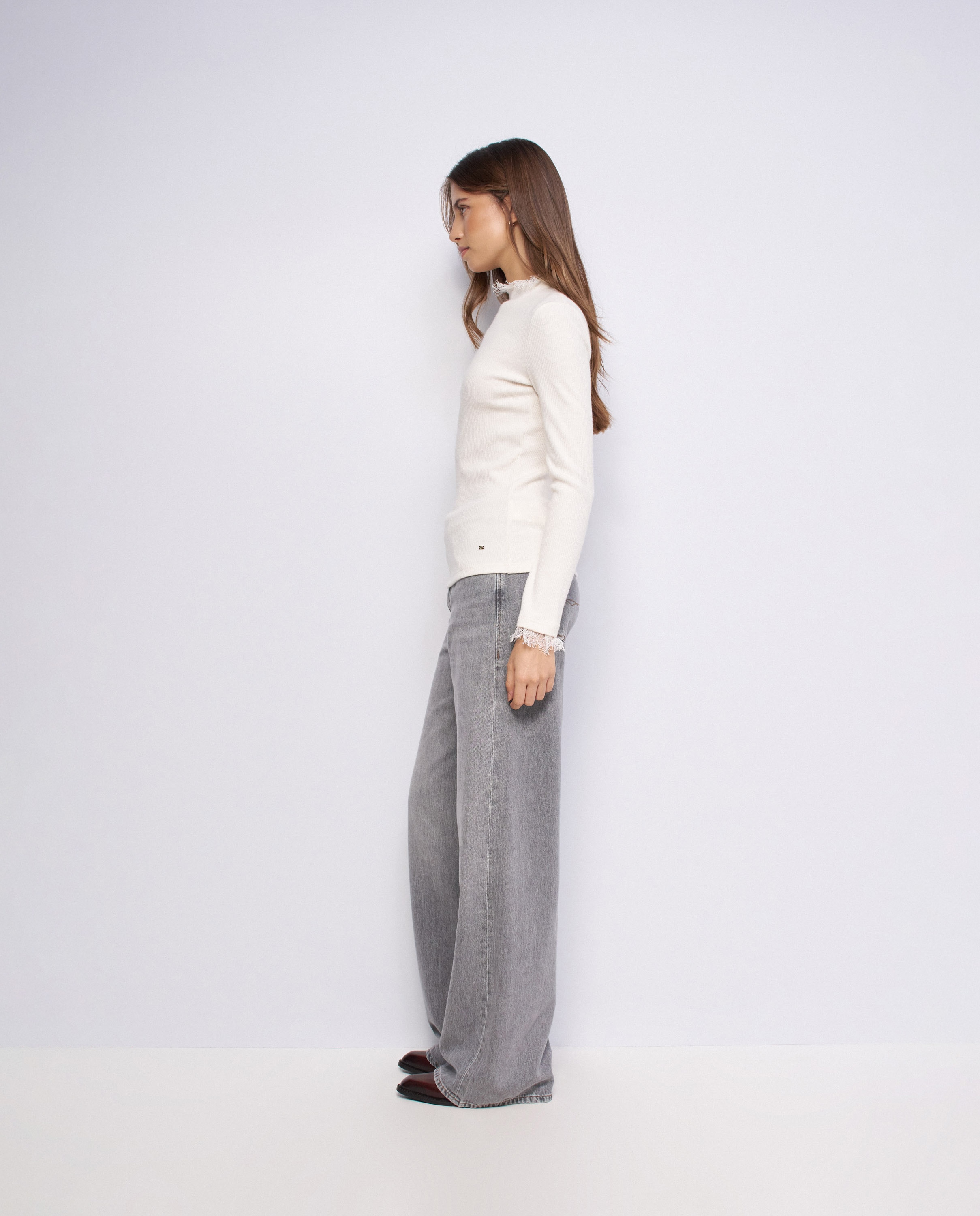 Jersey de punto canalé con encaje de mujer - Salsa Jeans - Natural Natural-2