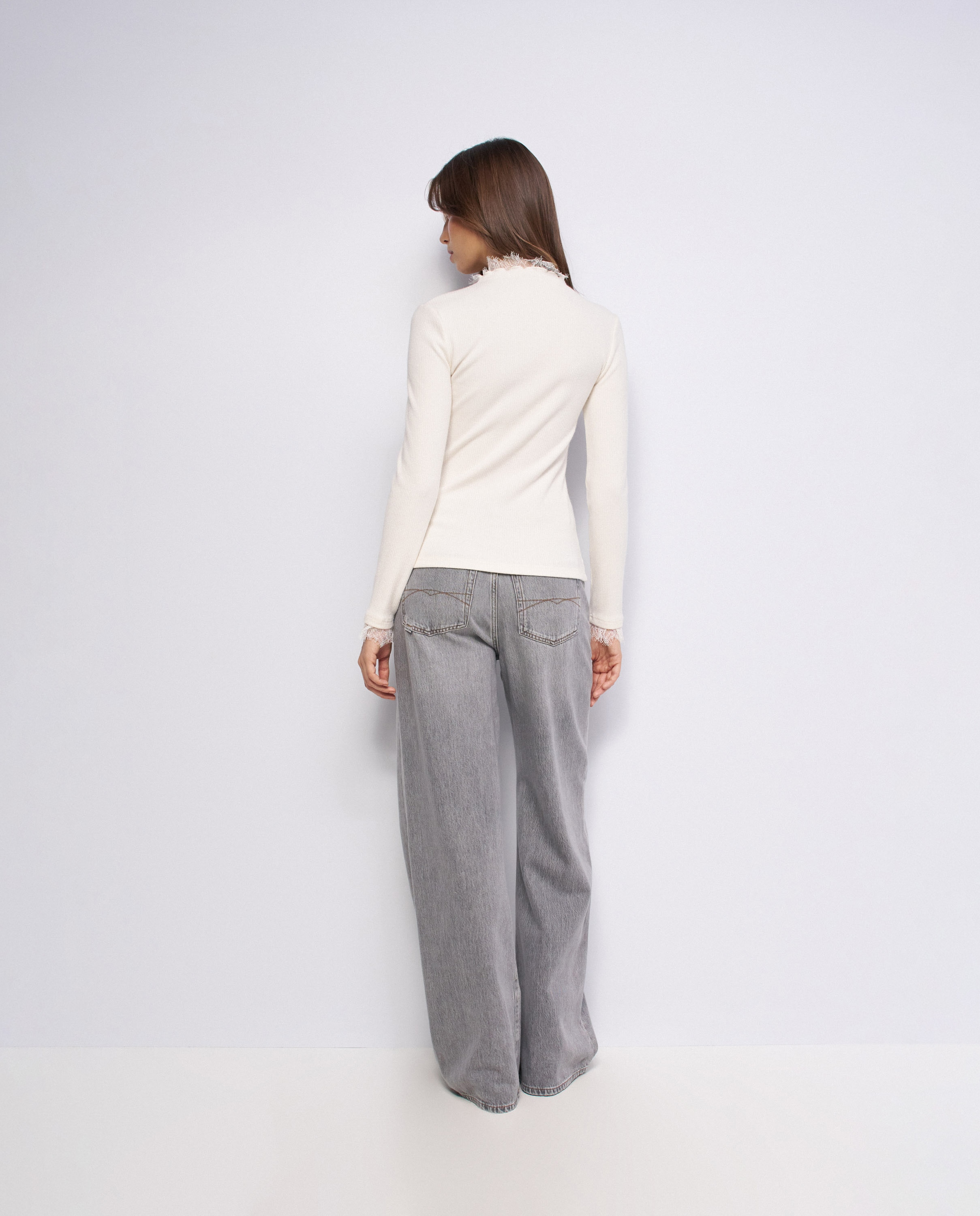 Jersey de punto canalé con encaje de mujer - Salsa Jeans - Natural Natural-3