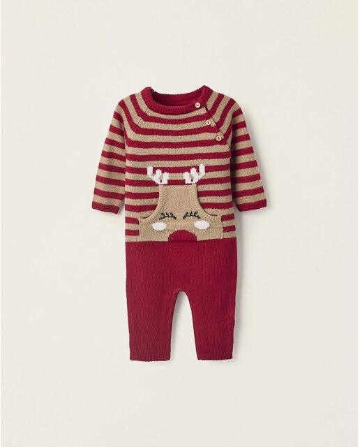 Pelele de bebé niño a rayas con jacquard de reno