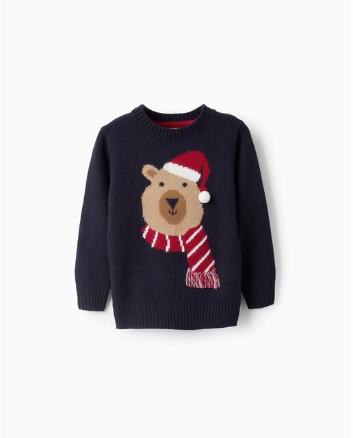 Jersey de niño jacquard de osito con pompón