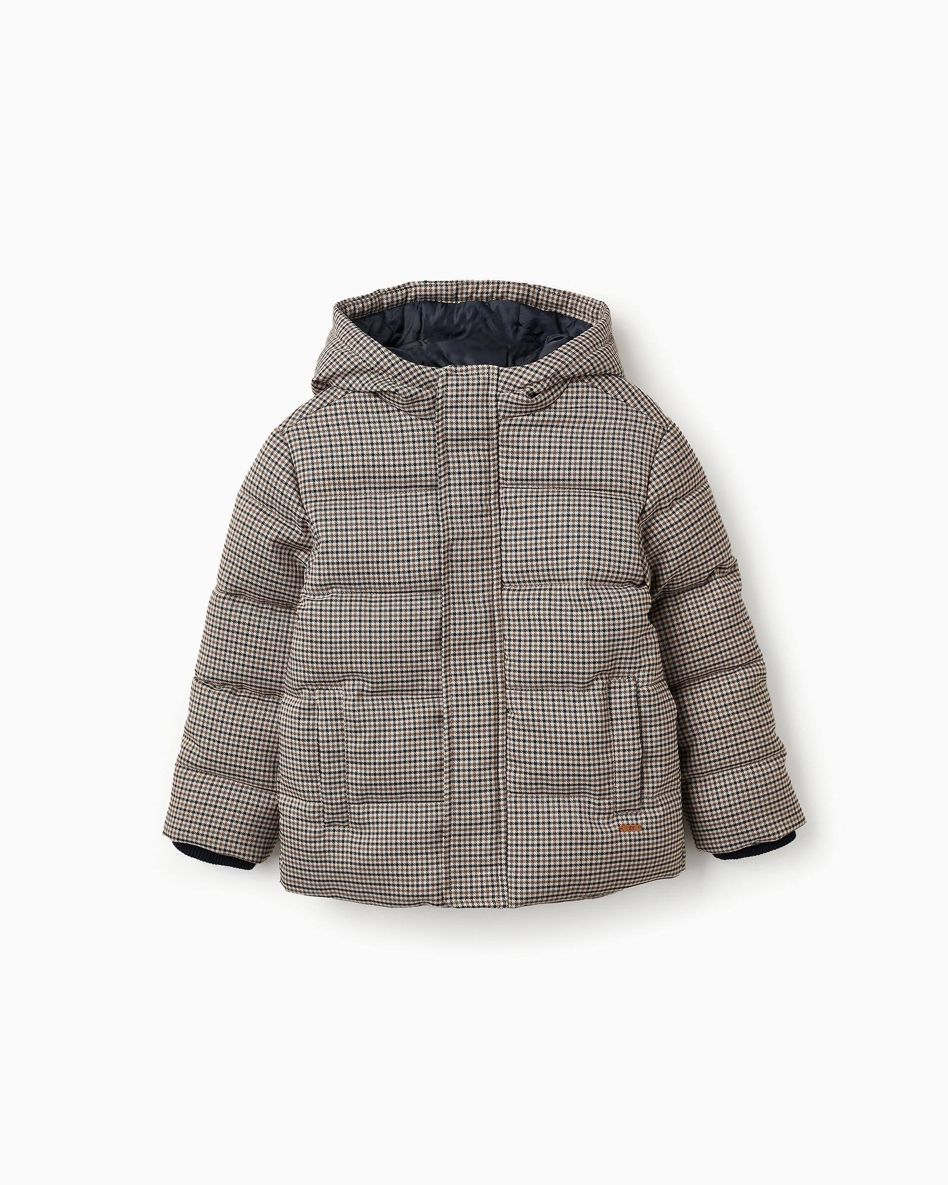 Plumífero de niño acolchado con capucha motivo pied de poule