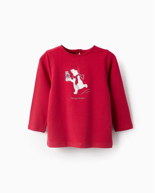 Camiseta de bebé niña de manga larga en rojo