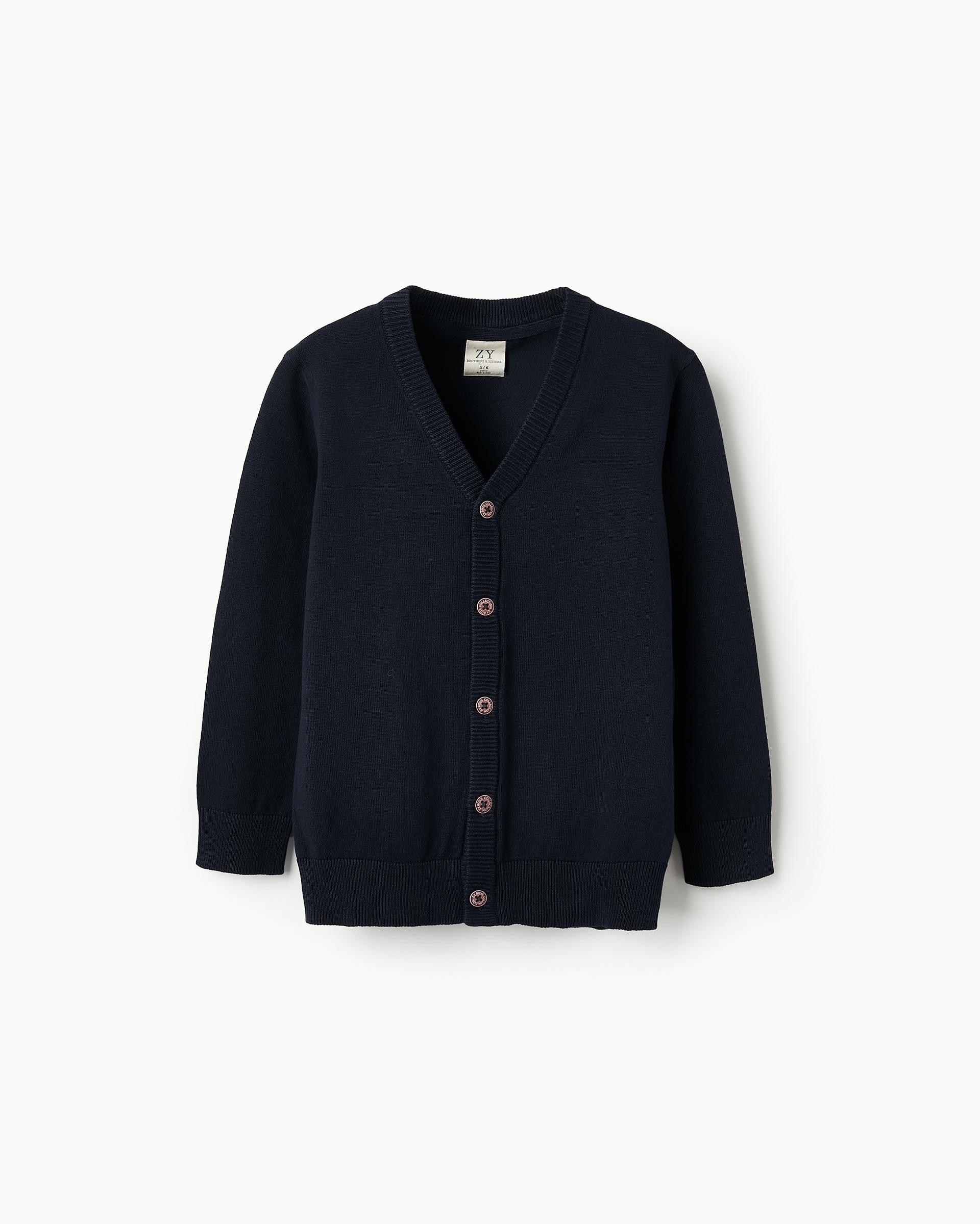 Imagen 1 de Chaqueta de punto de niño con cuello en v con coderas Azul marino