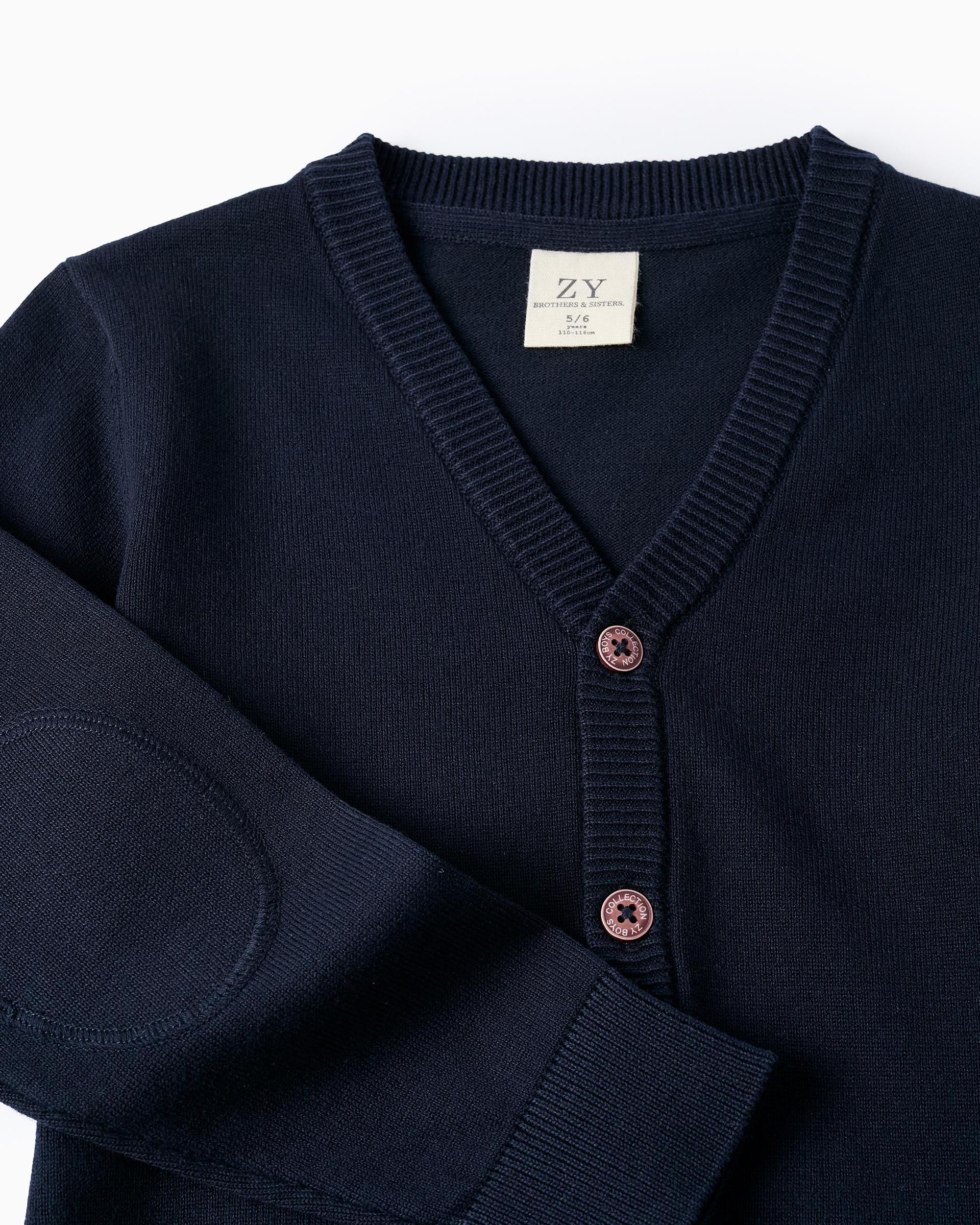 Imagen 4 de Chaqueta de punto de niño con cuello en v con coderas - Zippy - Azul marino Azul marino