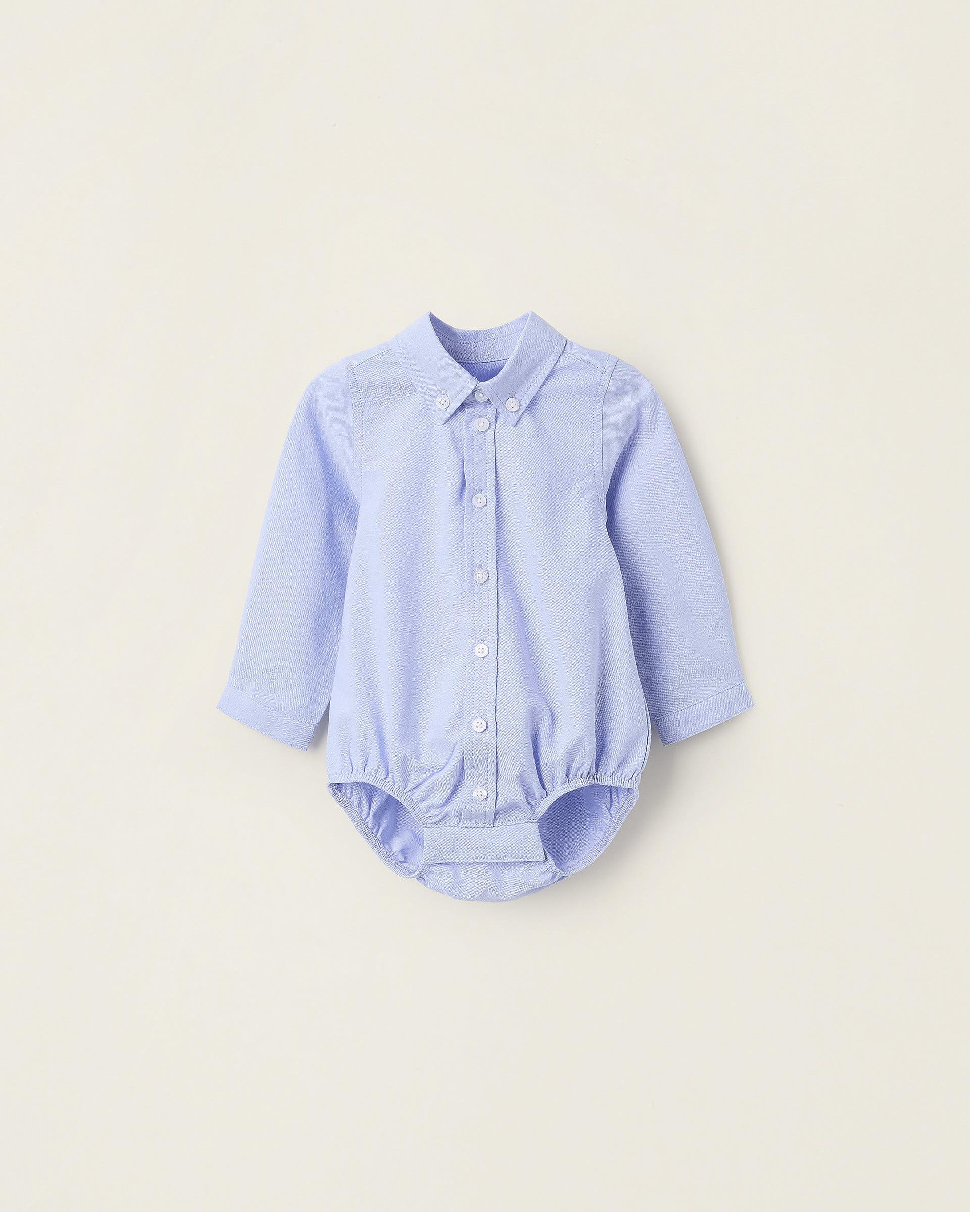 Imagen 0 de Body de vestir camisa de bebé niño en oxford 100% algodón Azul claro