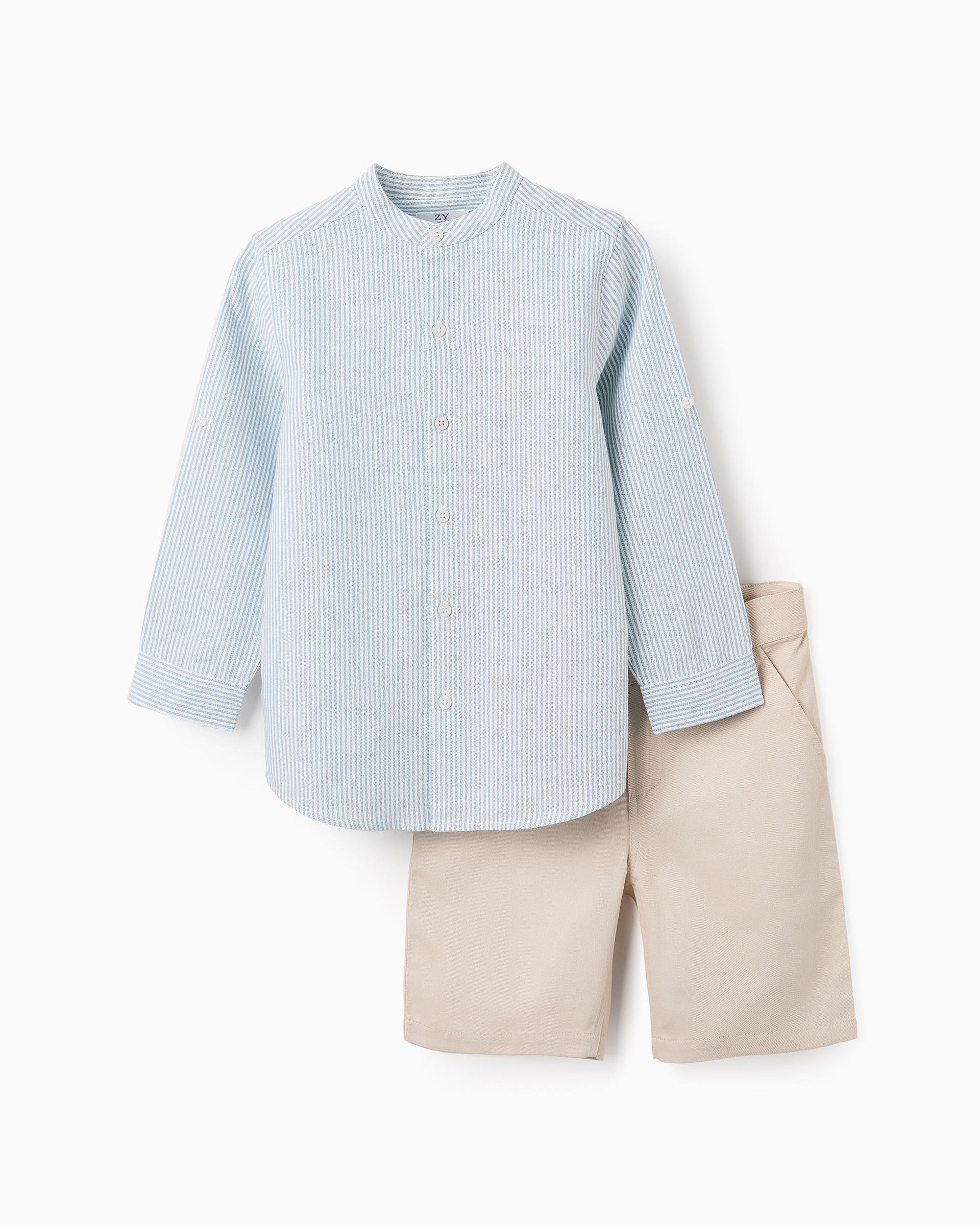 Conjunto de niño de camisa a rayas y bermuda lisa