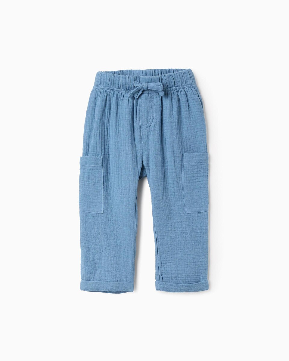 Pantalón De Bebé Feetje Surf's Up Club, Añil, Talla 62 Cm, Con Cintura Suave Y Bolsillo Canguro