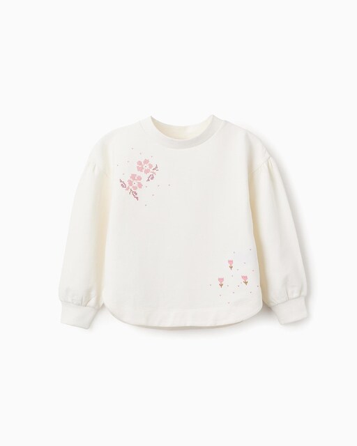 Imagen 0 de Sudadera de niña con flores imitando punto de cruz