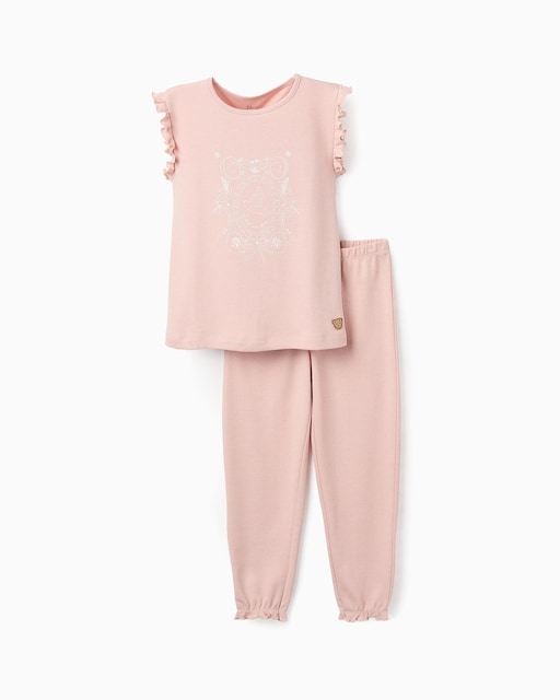 Imagen 0 de Pijama de niña 100% algodón con volantes y dibujo frontal