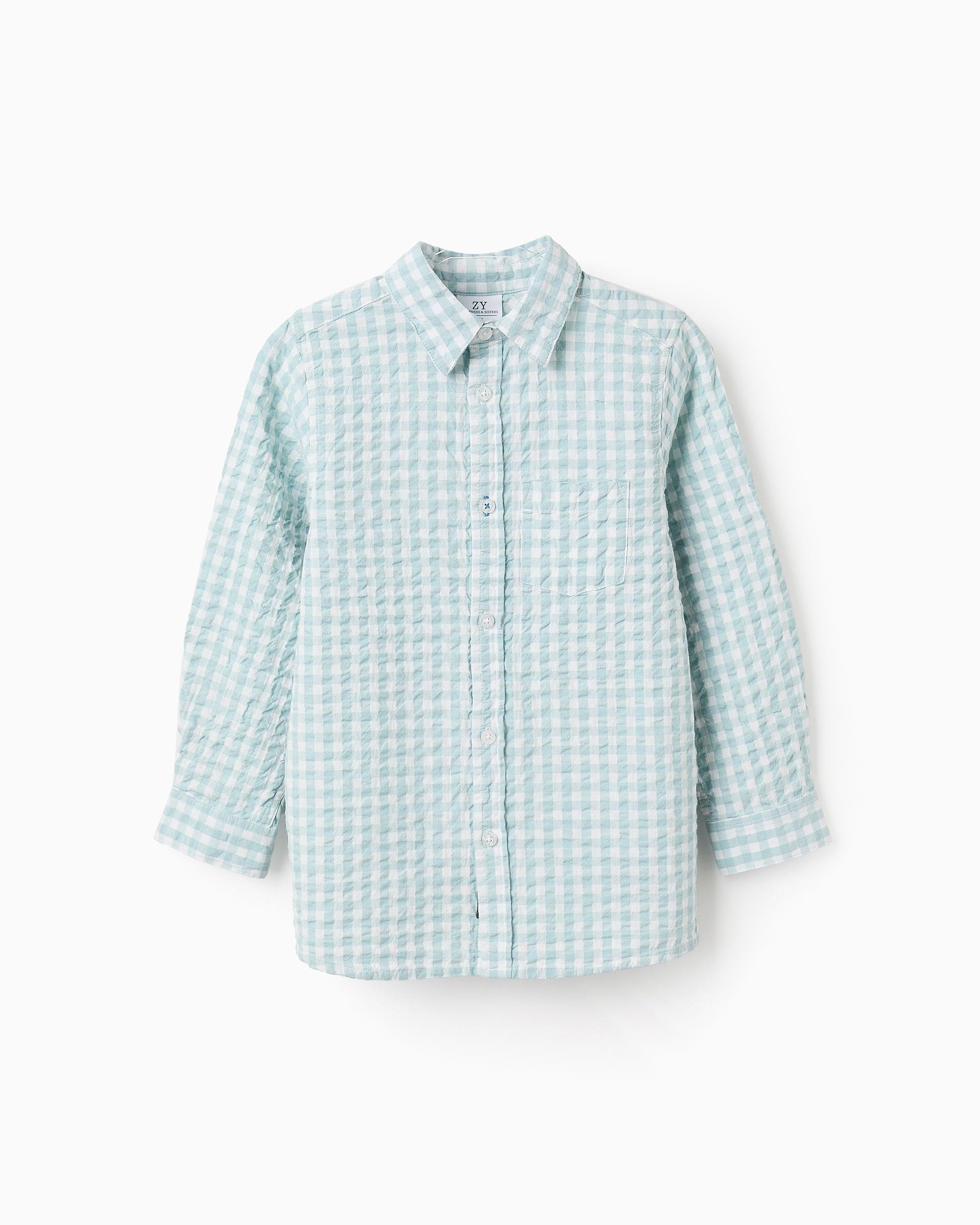 Camisa de niño de manga larga con cuadros vichy