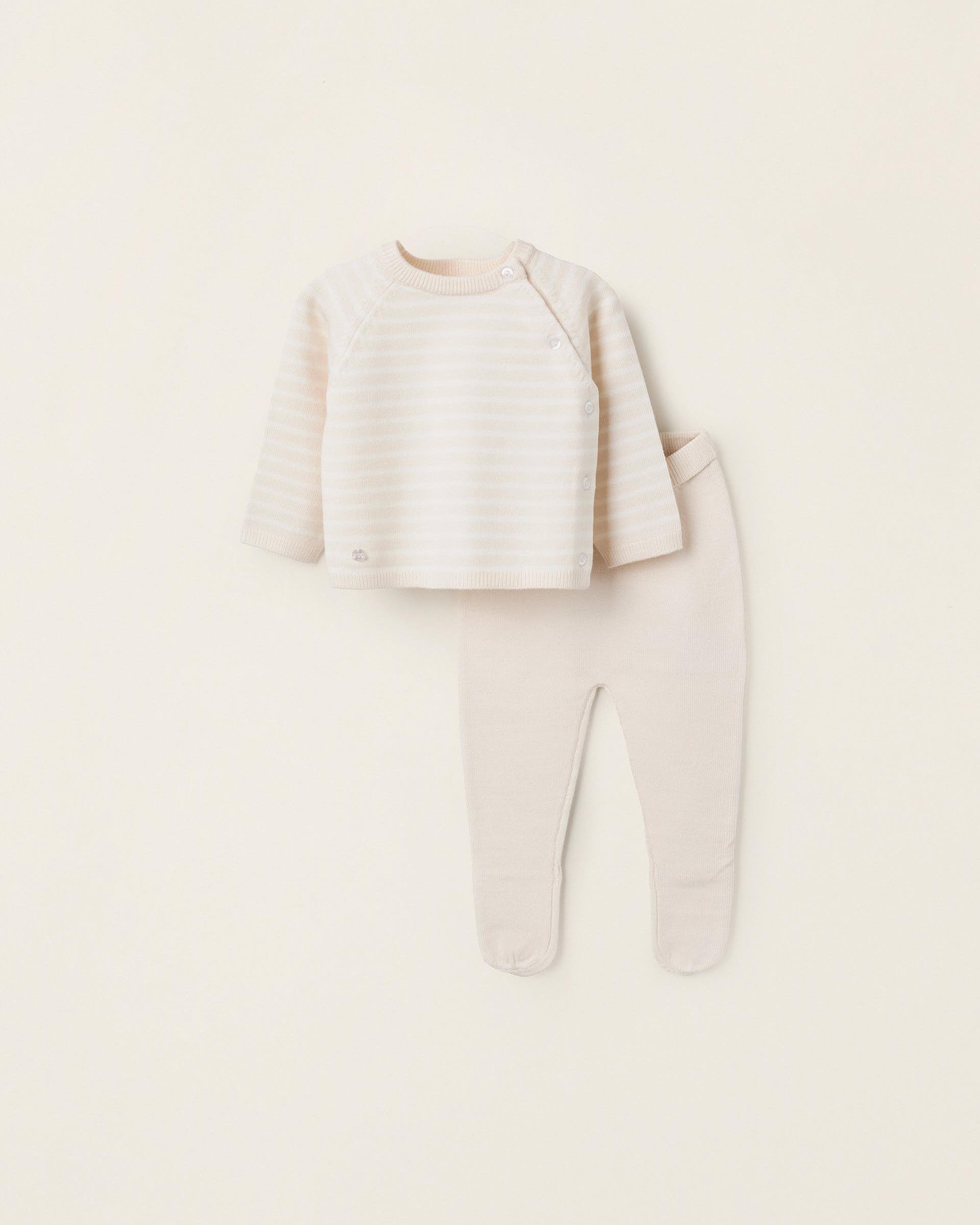 Conjunto de bebé de punto a rayas - Zippy - Beige Beige-1