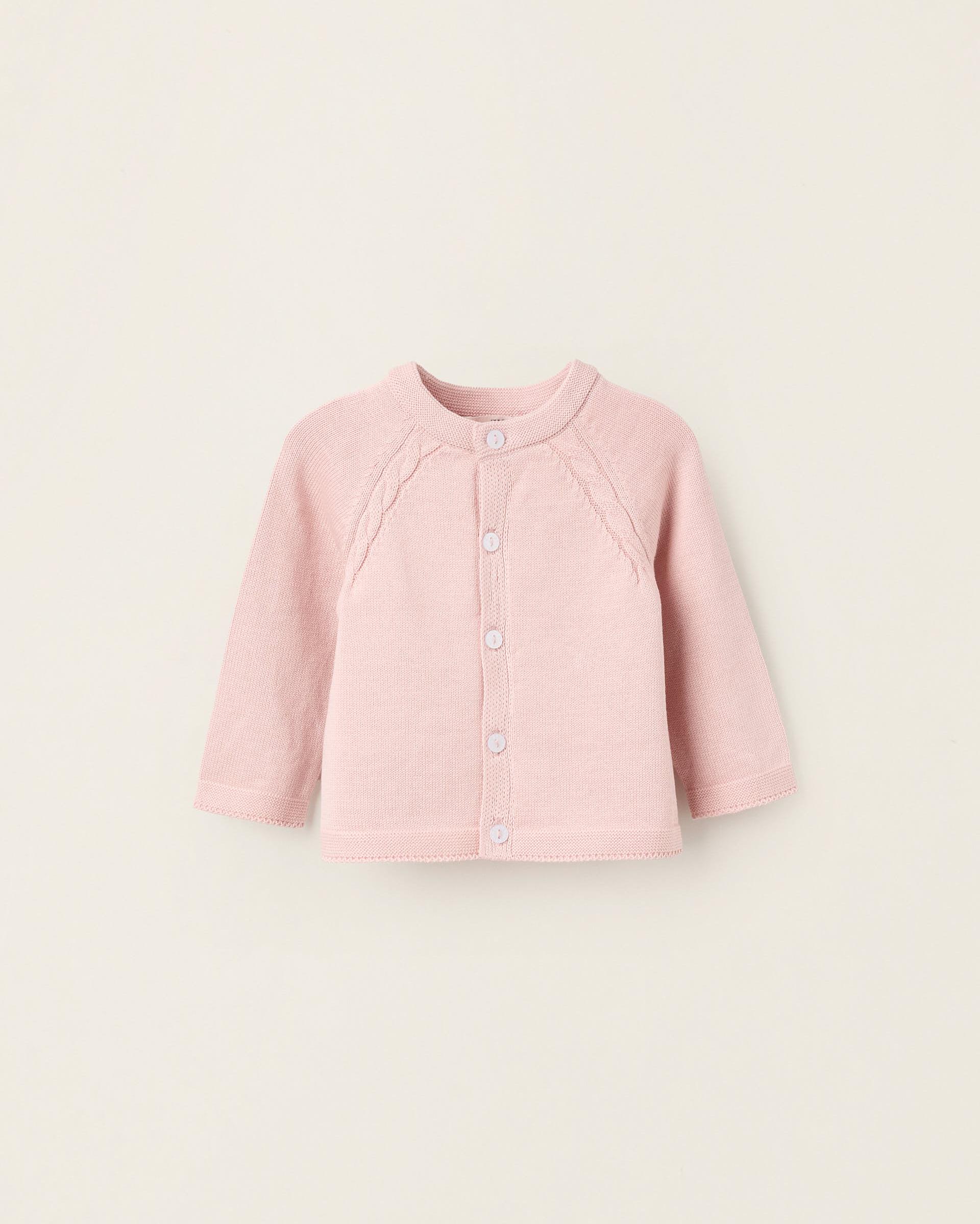 Chaqueta de bebé de punto 100% algodón - Zippy - Rosa Rosa-1