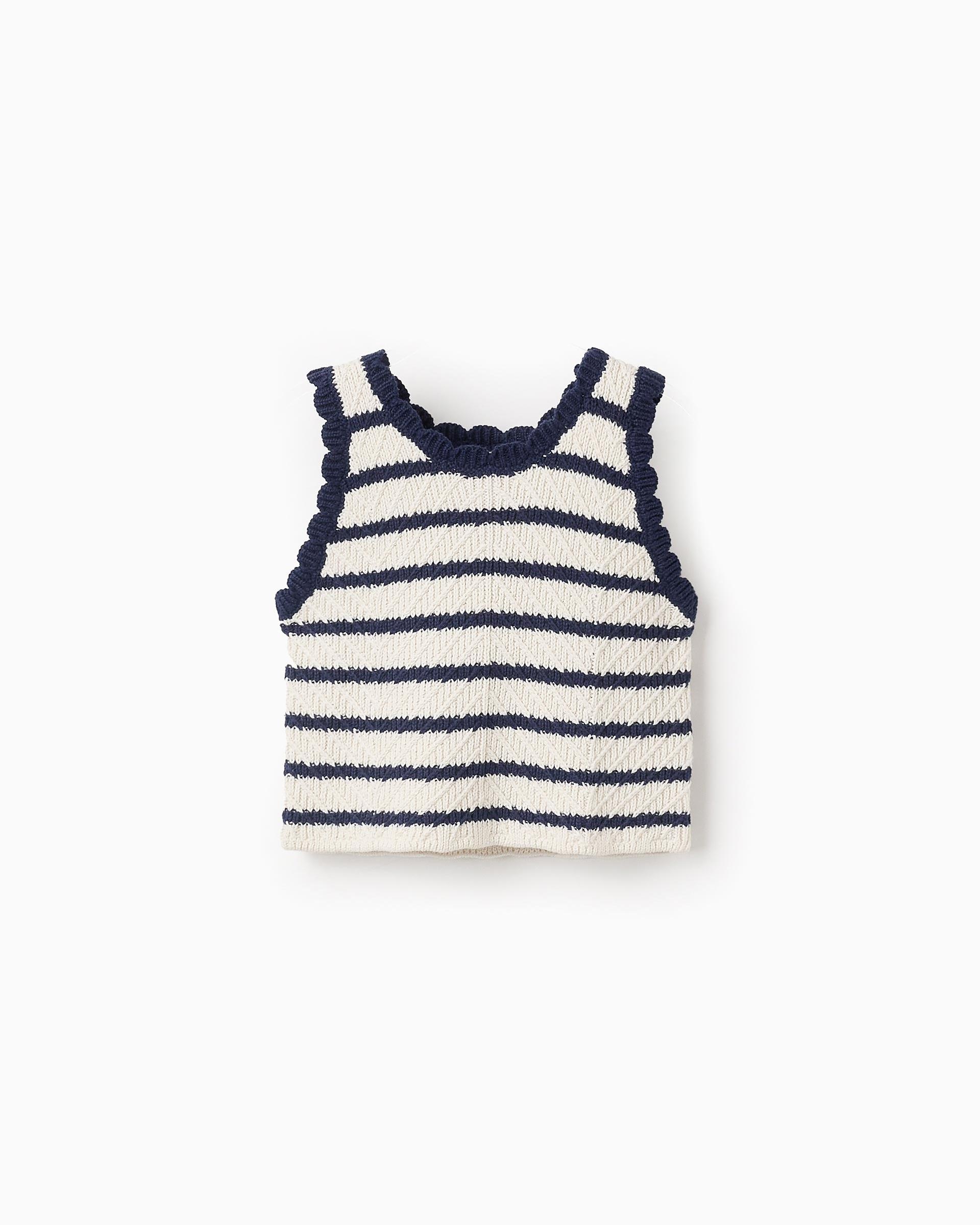 Jersey de niña de punto a rayas sin mangas