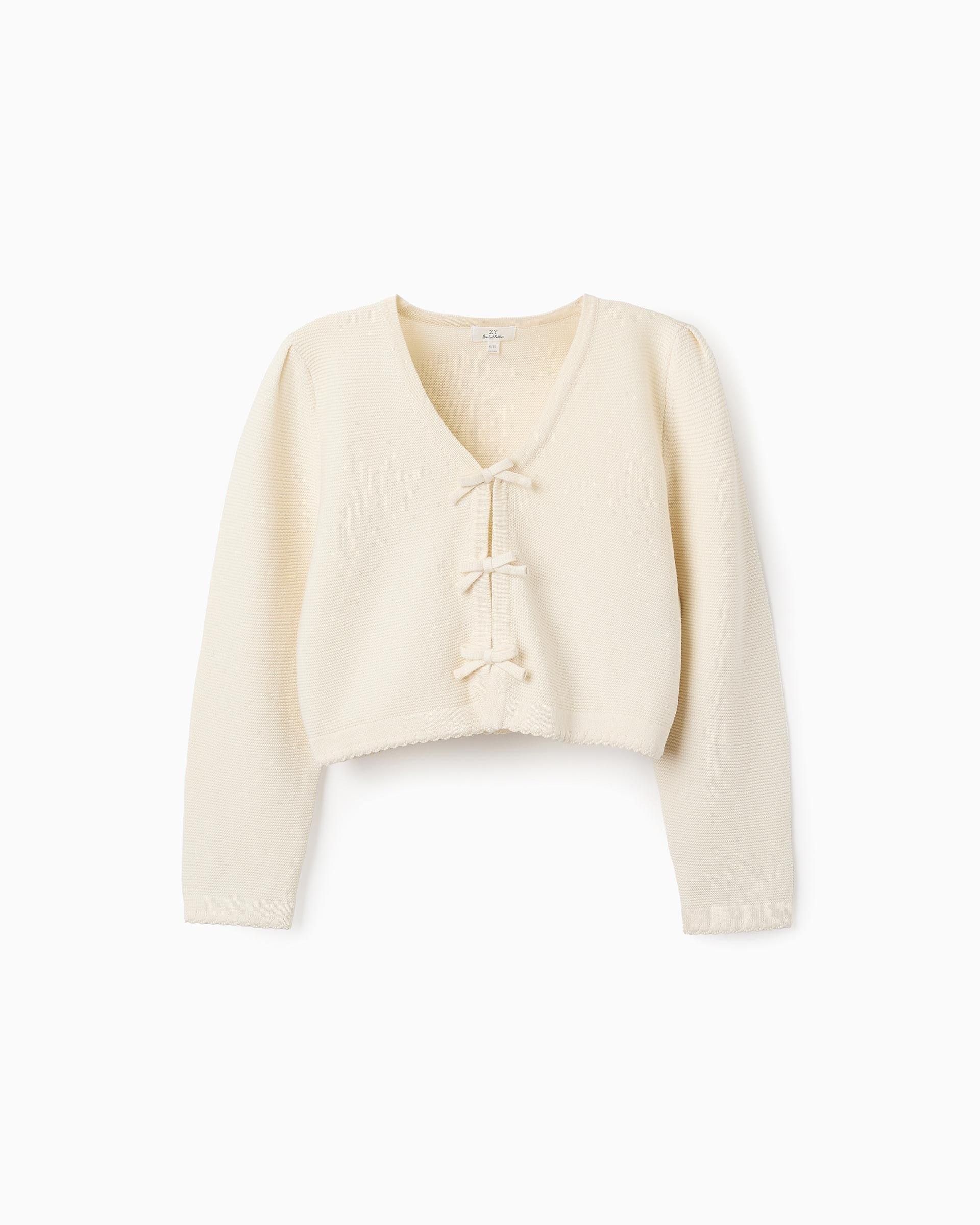 Chaqueta de niña de punto con lacitos