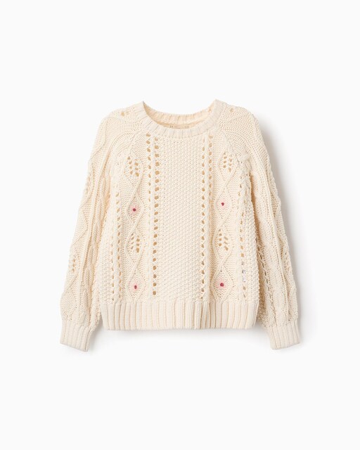 Imagen 0 de Jersey de niña de punto con bordados de flores