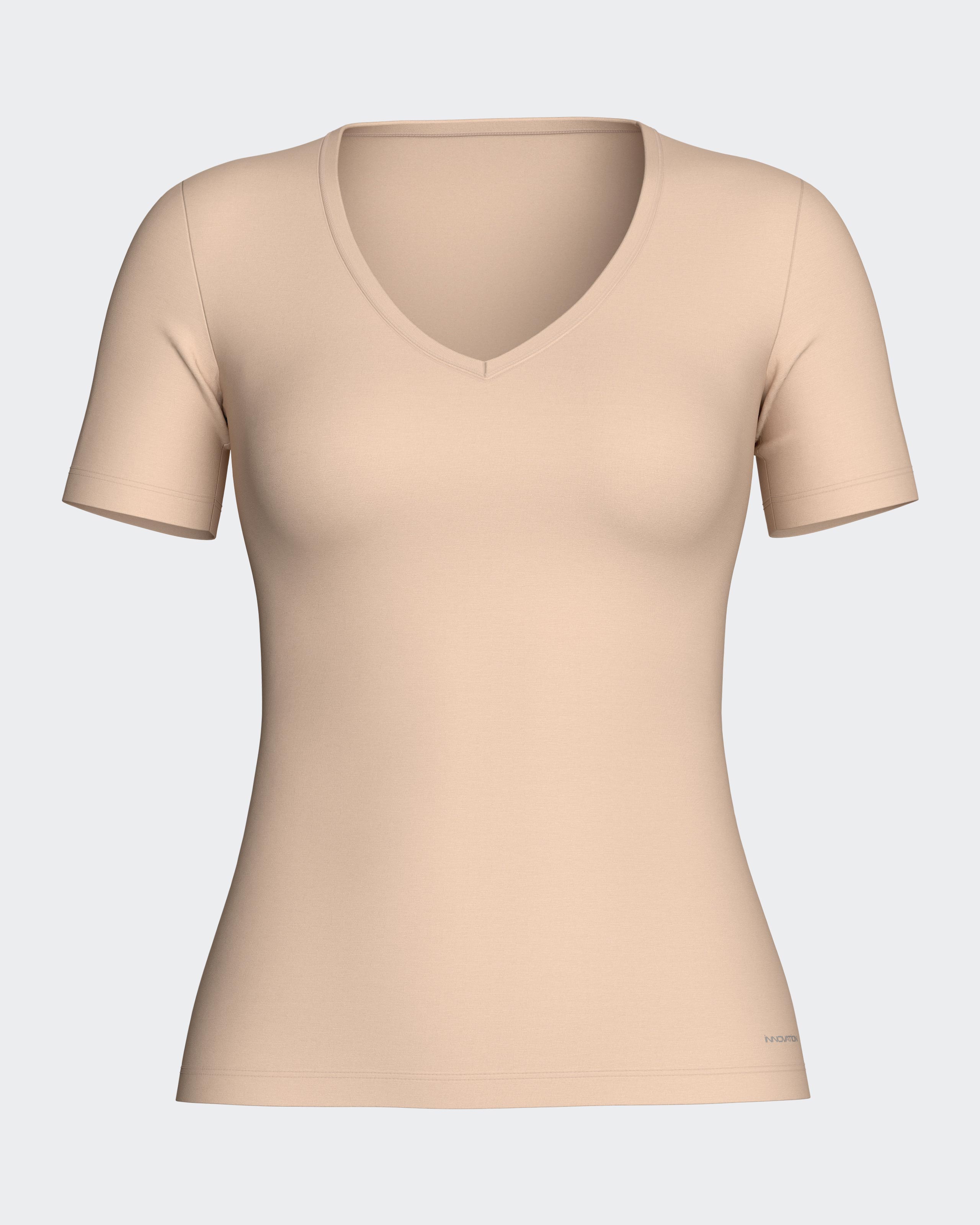 Camiseta interior termorreguladora de mujer de manga corta con escote de pico - Impetus - Beige Beige-3