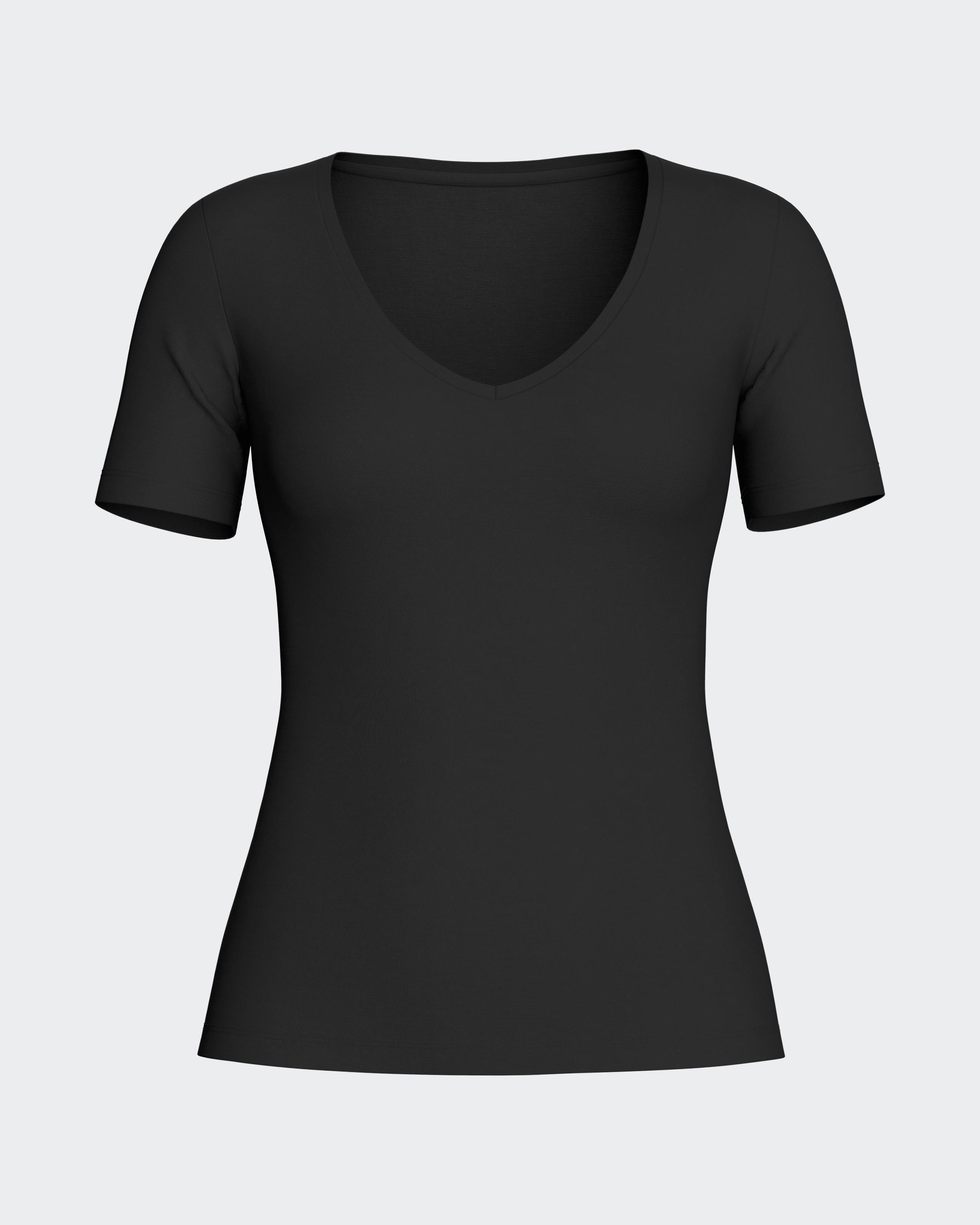Camiseta interior de mujer de manga corta en lana lyocell - Impetus - Negro Negro-3