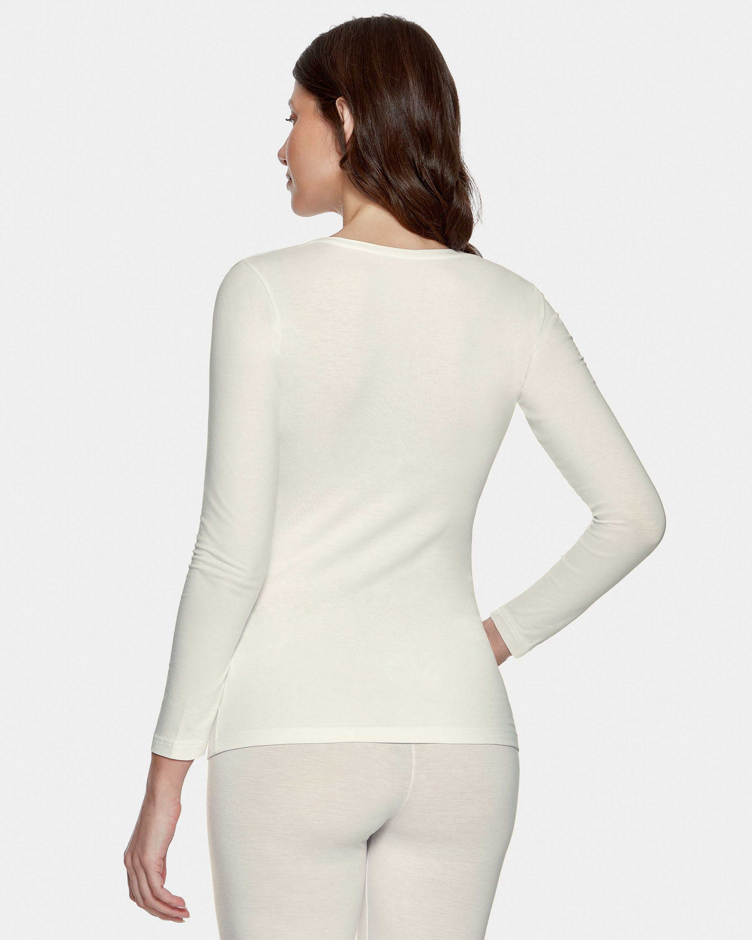 Camiseta interior de mujer de manga larga en Lana Lyocell - Impetus - Blanco Blanco-2