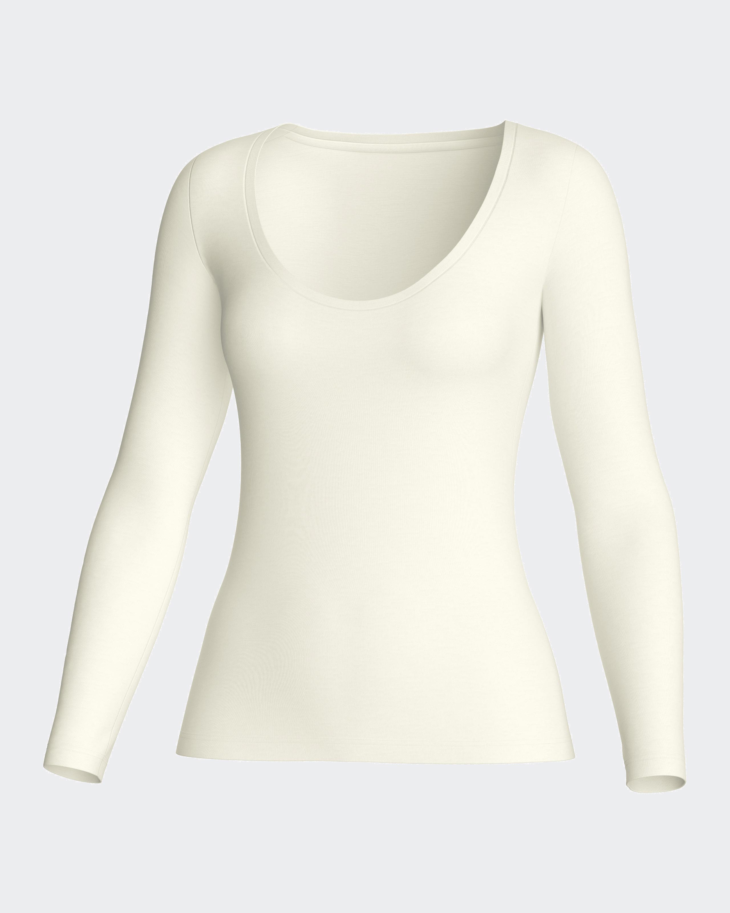 Camiseta interior de mujer de manga larga en Lana Lyocell - Impetus - Blanco Blanco-3
