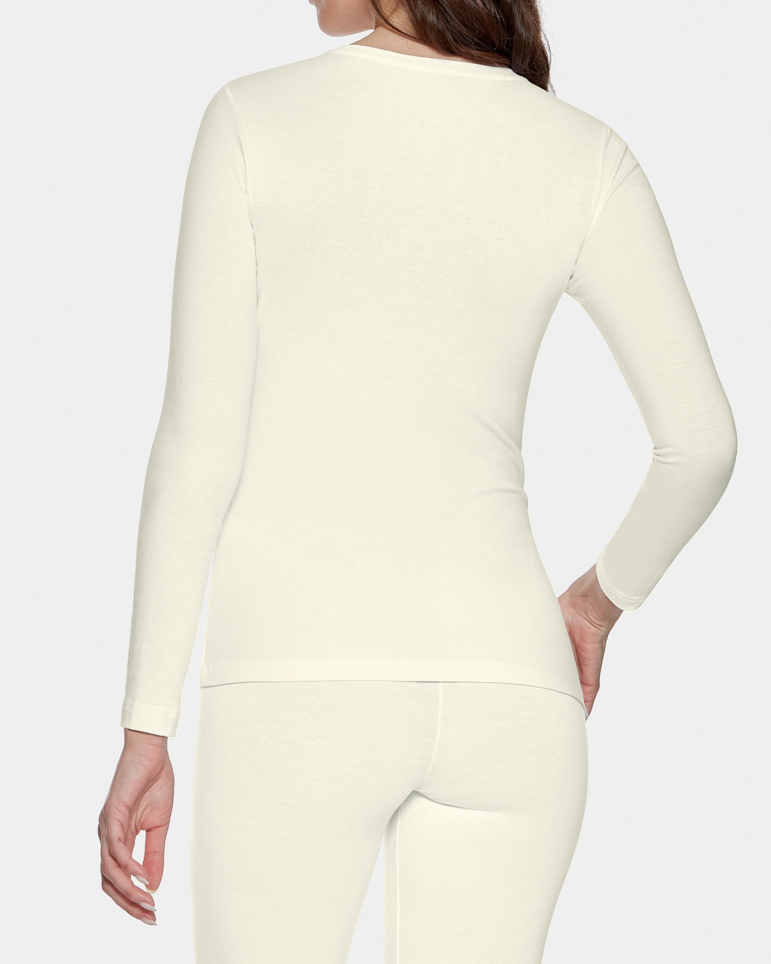 Camiseta interior de mujer de manga larga en Lana Lyocell - Impetus - Blanco Blanco-2